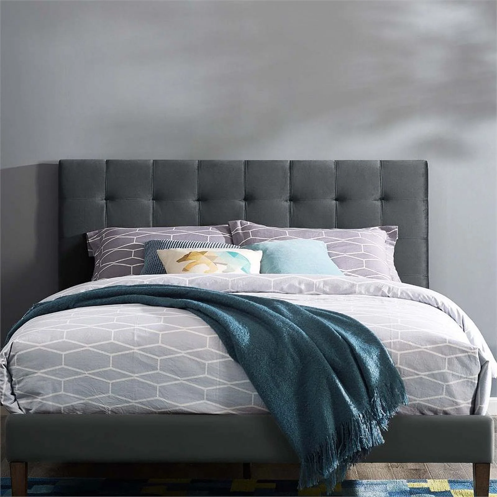 Pemberly Row Modern Tufted Velvet Full Queen Headboard in Gray