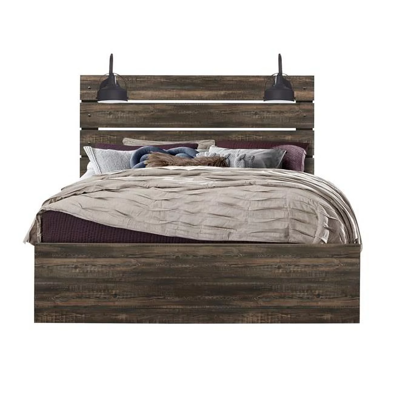 Global Furniture USA Linwood Dark Oak King Size Bed with Lamps