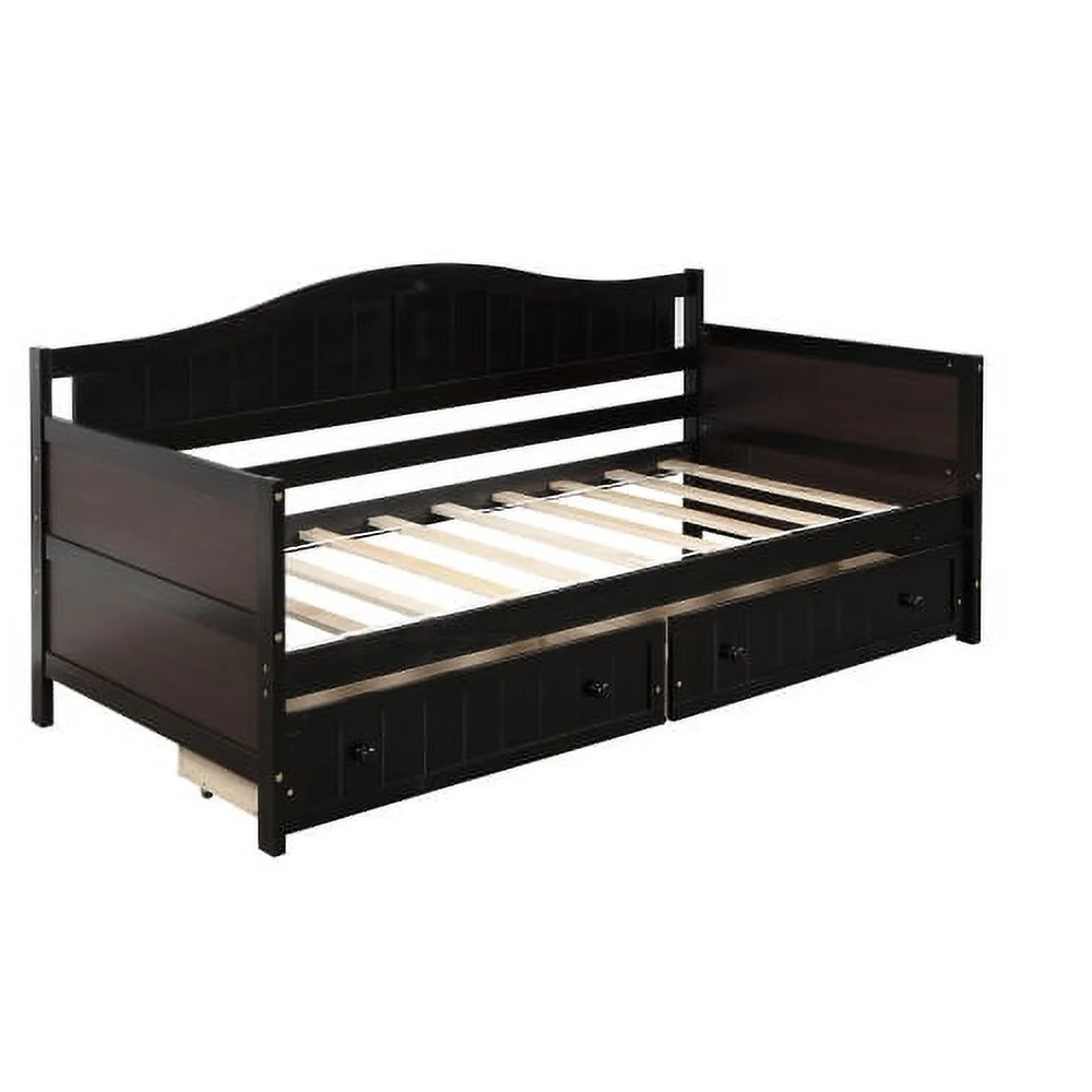 Twin Wooden Daybed with 2 drawers Sofa Bed for Bedroom Living Room No Box Spring Needed - Espresso
