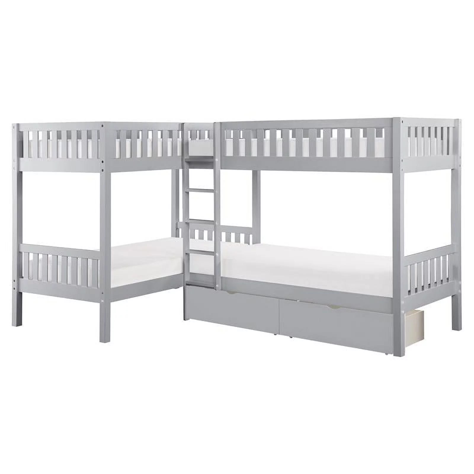 Lexicon Orion Transitional Wood Corner Bunk Bed with Storage Boxes in Gray