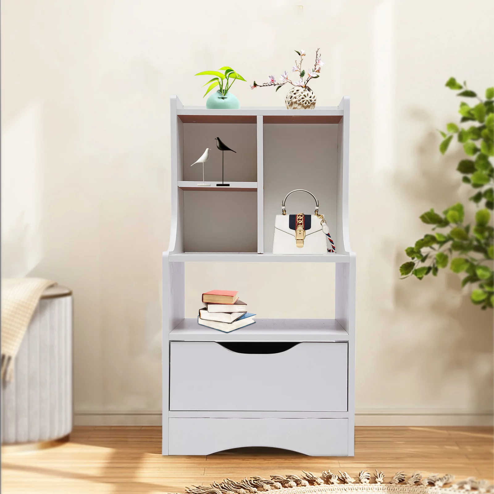 Loyalheartdy Wood Nightstand Dresser w/Storage Shelf Drawer, White Freestanding End Table Side Table Cabinet for Bedroom