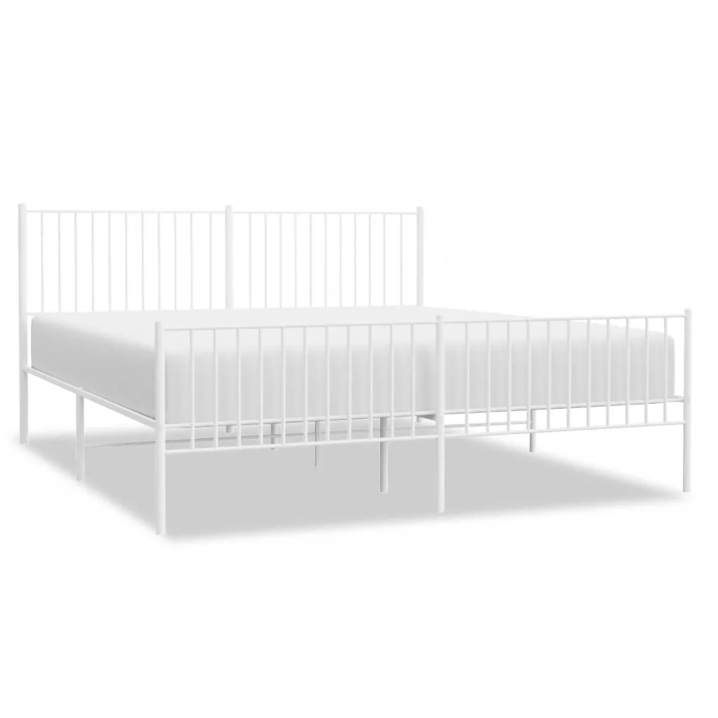 moobody Metal Bed Frame with Headboard and Footboard White 72