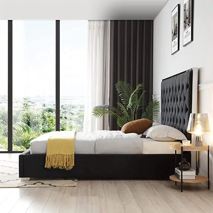 Sophia Velvet Queen Bed with Silver Metal Frame