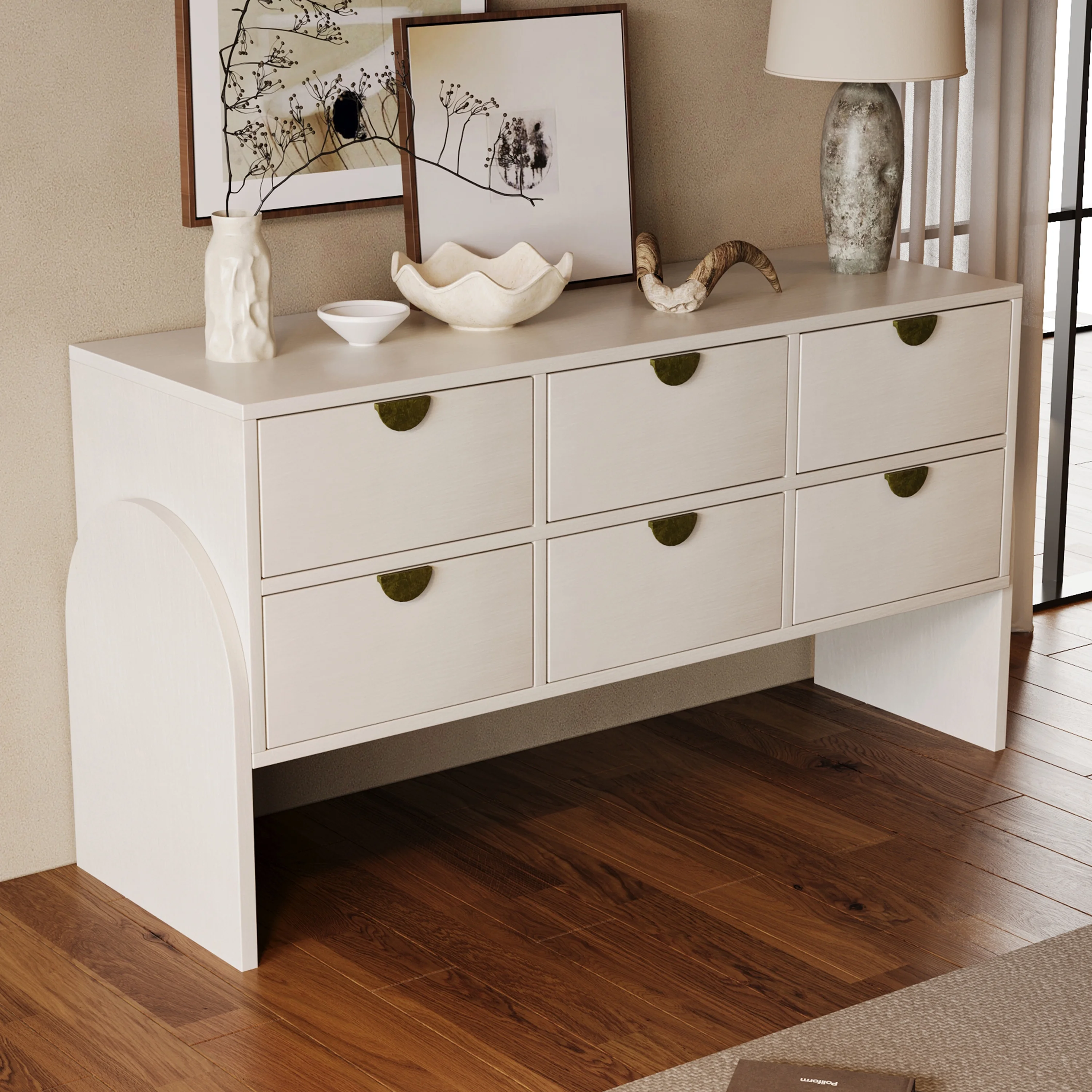 CoSoTower Retro Style Rubber Wood Venner Three-Drawer Dresser Sideboard Cabinet Console Table Sofa Table Ample Storage Spaces for Living Room, Children'S Room, Adult Room, Antique White