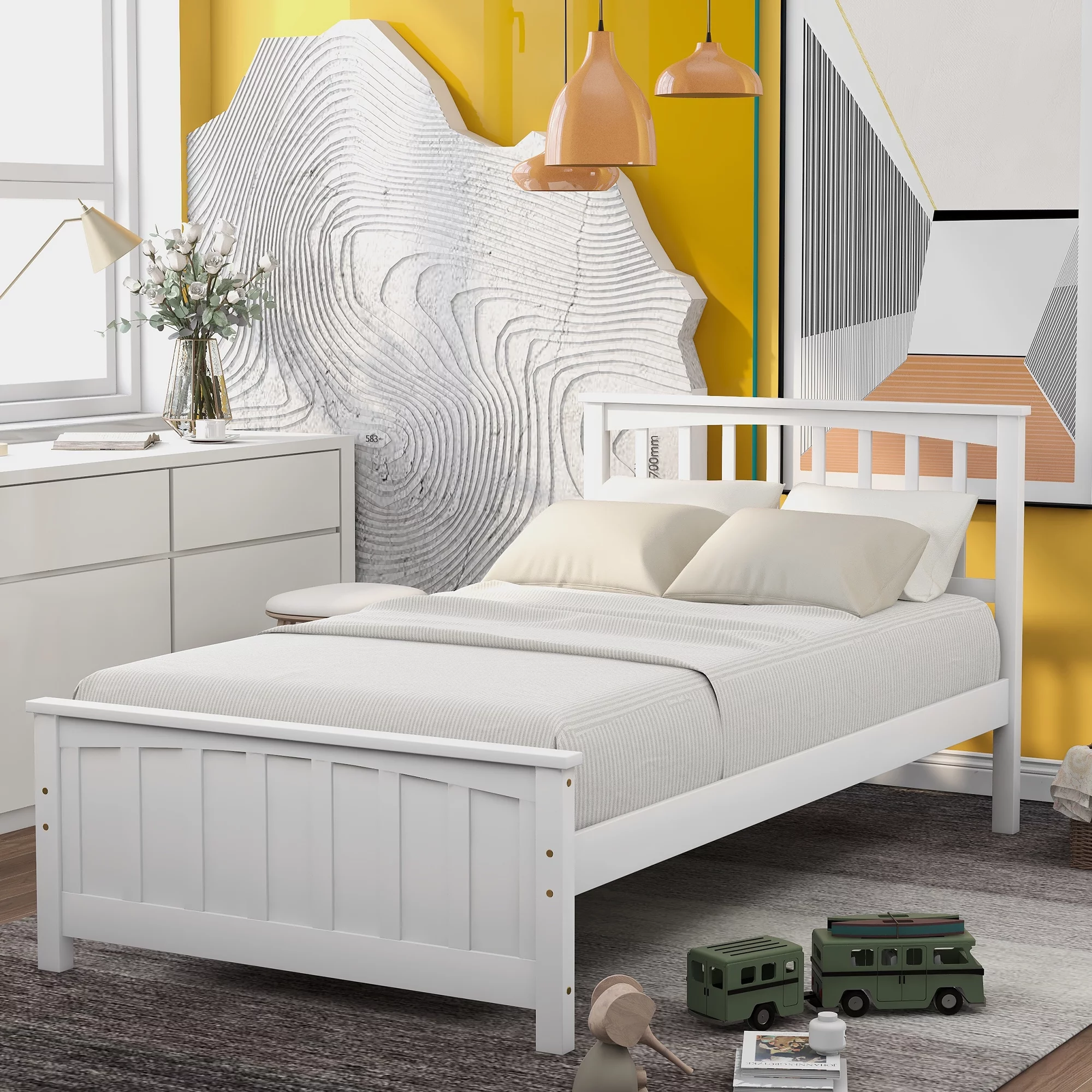CoSoTower Wood Platform Bed Twin Size Platform Bed, White