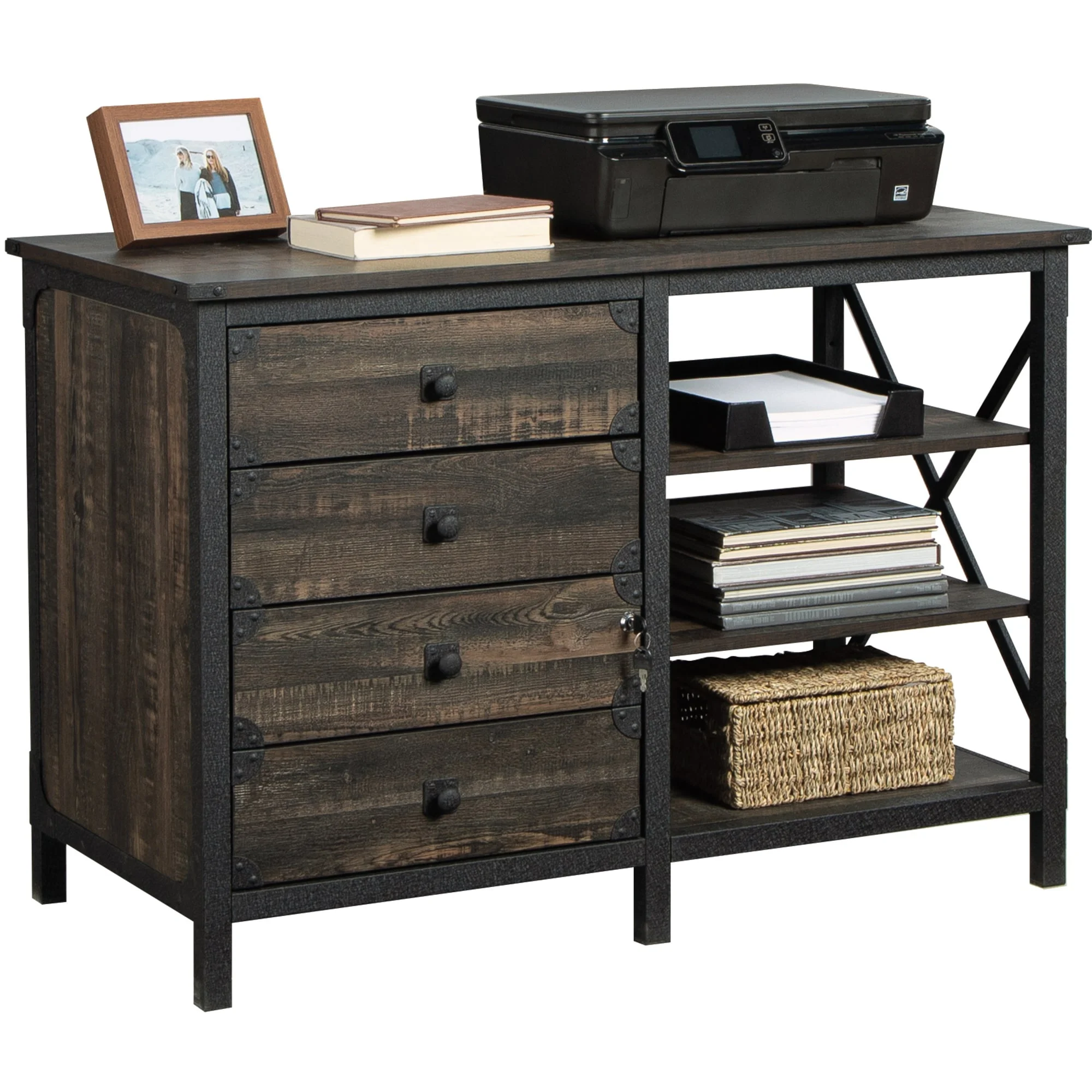 Sauder Steel River Small Credenza in Engineered Wood-Carbon Oak