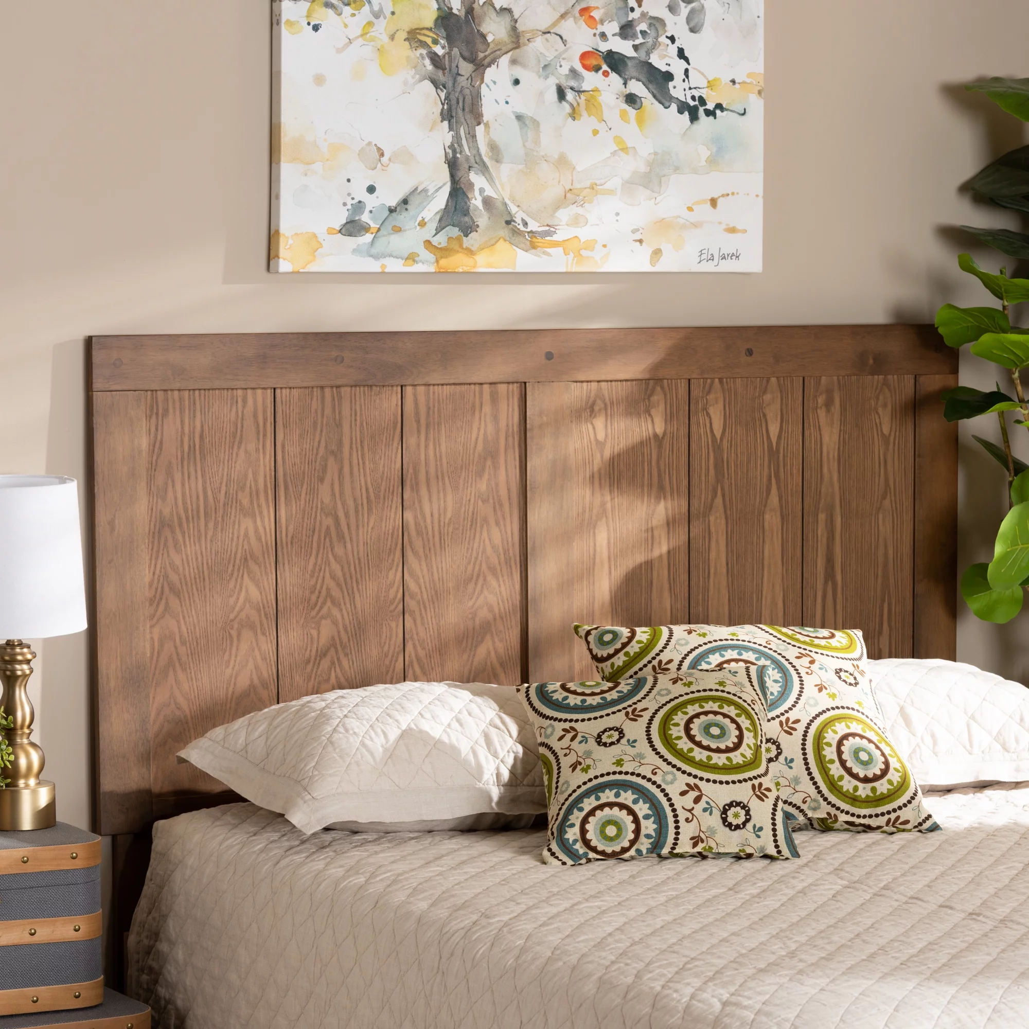 Baxton Studio Patwin Contemporary/Modern Slat Back Support Engineered Wood Headboard, Full, Ash Walnut