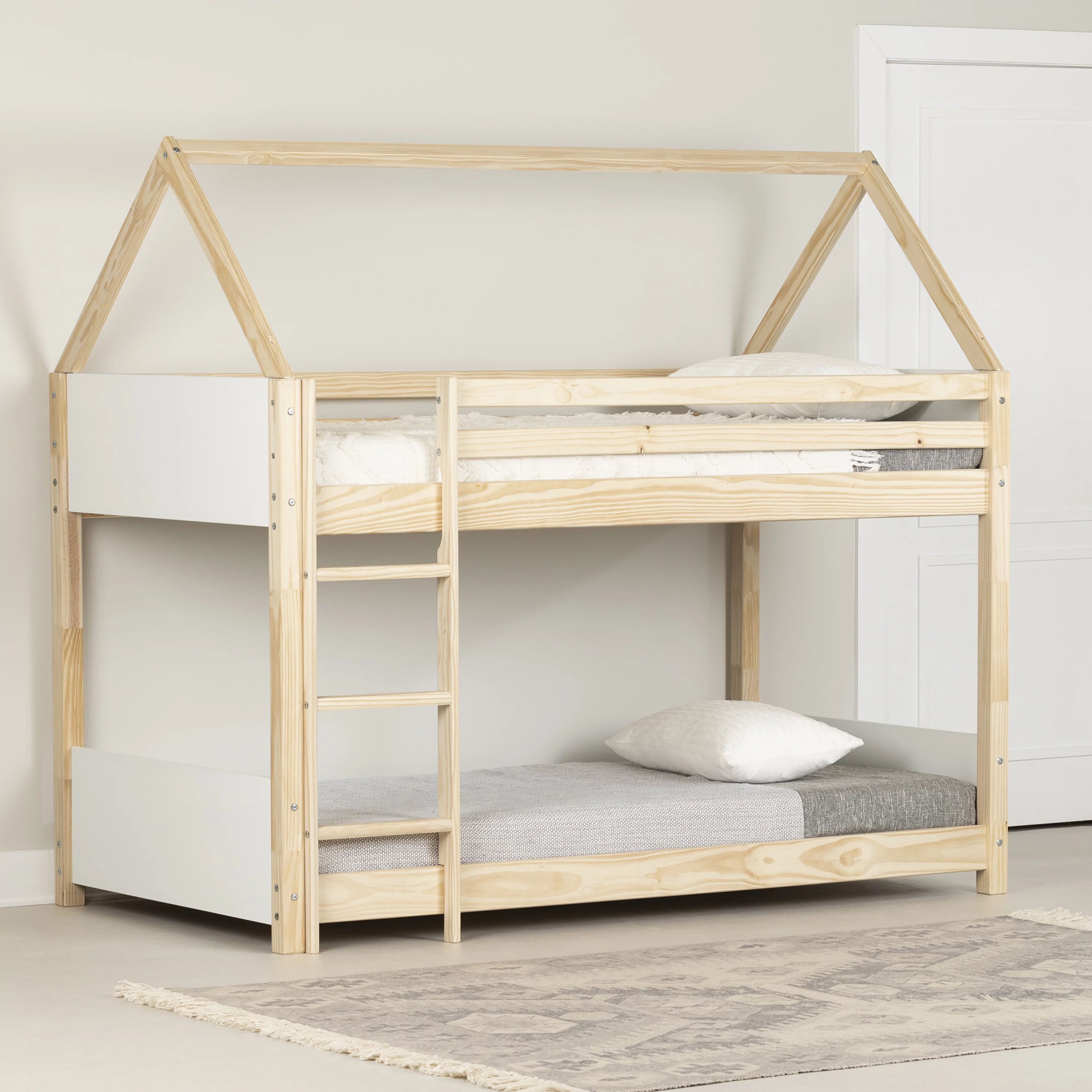 South Shore Sweedi House Bunk Beds White and Natural