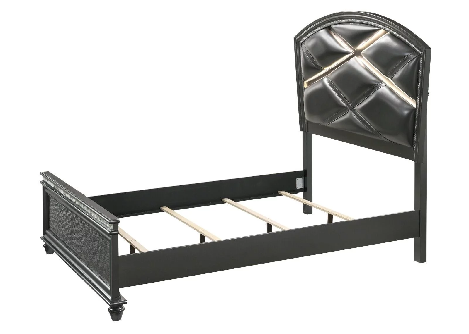 Modern Luxury Glam Style 1pc Bedroom Furniture LED Panel King Bed Wooden Fabric Gray