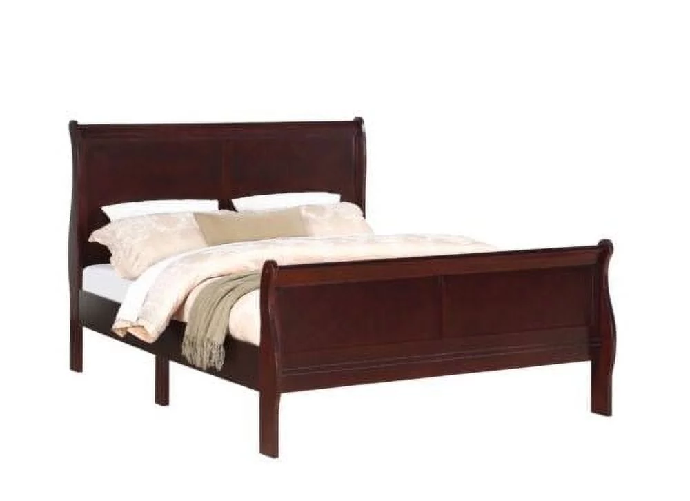 3pc Louis Philip Collection Transitional King Size Bedroom Set Panel Bed and 2x Nightstands Cherry Brown Finish Wooden Furniture