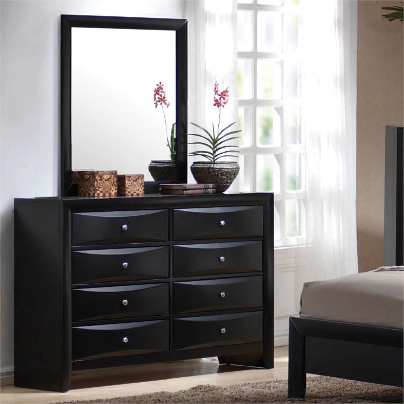 Bowery Hill 8 Drawer Double Dresser in Black and Silver