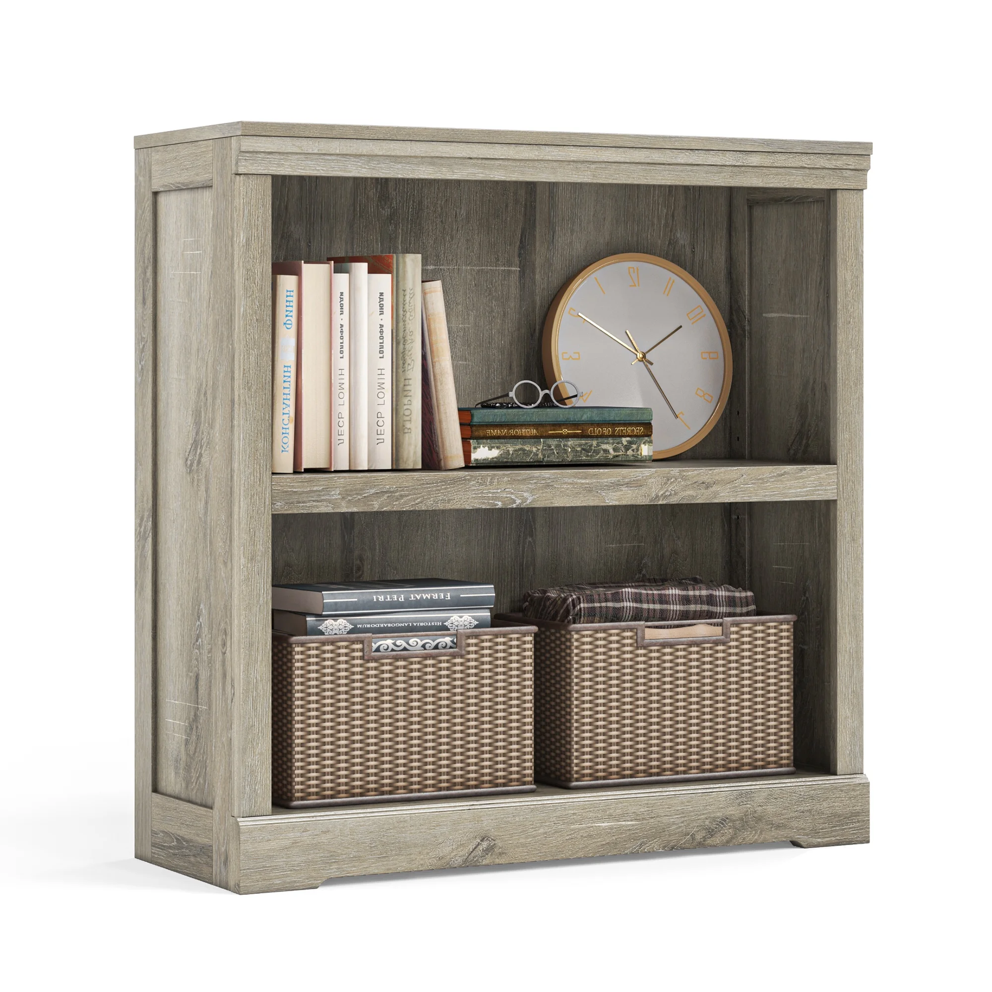 LINSY HOME 32in 2 Tier Bookshelf, Small Bookcase Shelf Storage Organizer, Modern Book Shelf for Bedroom, Living Room and Home Office,Light Brown