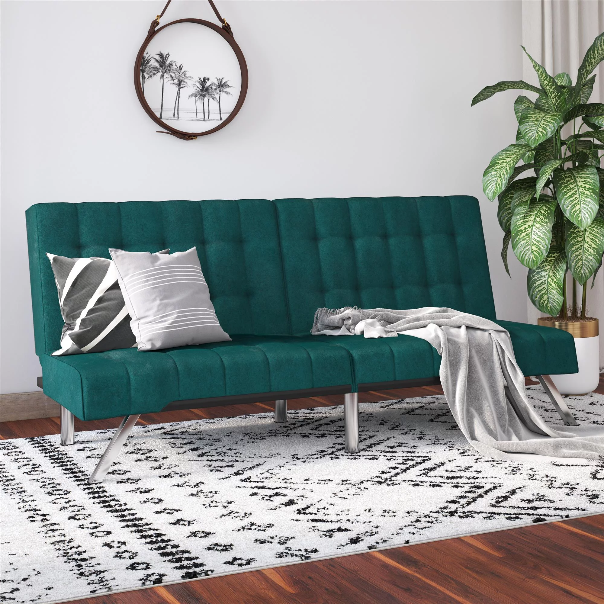DHP Emily Convertible Tufted Futon Sofa, Green Velvet