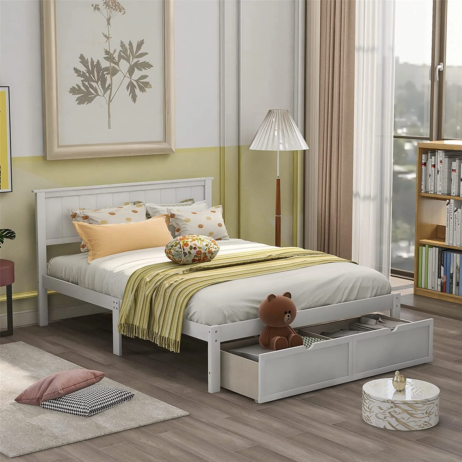 Full Bed With Drawers,Wood Bed Frame With Storage, Wooden Platform Bed With Headboard For Kids Boys, Girls, Kids, Young Teens And Adults, White