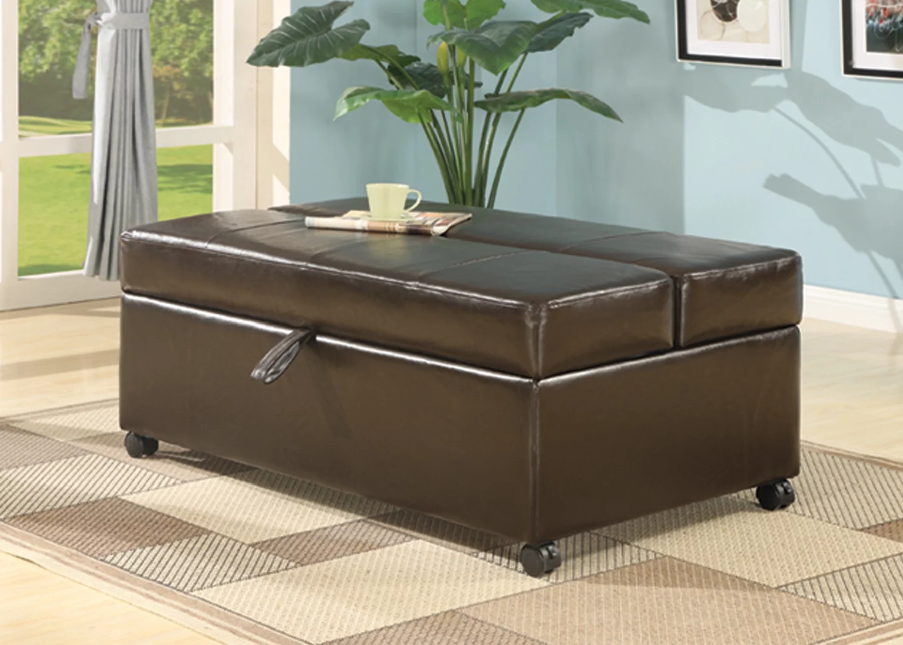 Fold Out Ottoman Sleeper Bed with Mattress - Dark Brown
