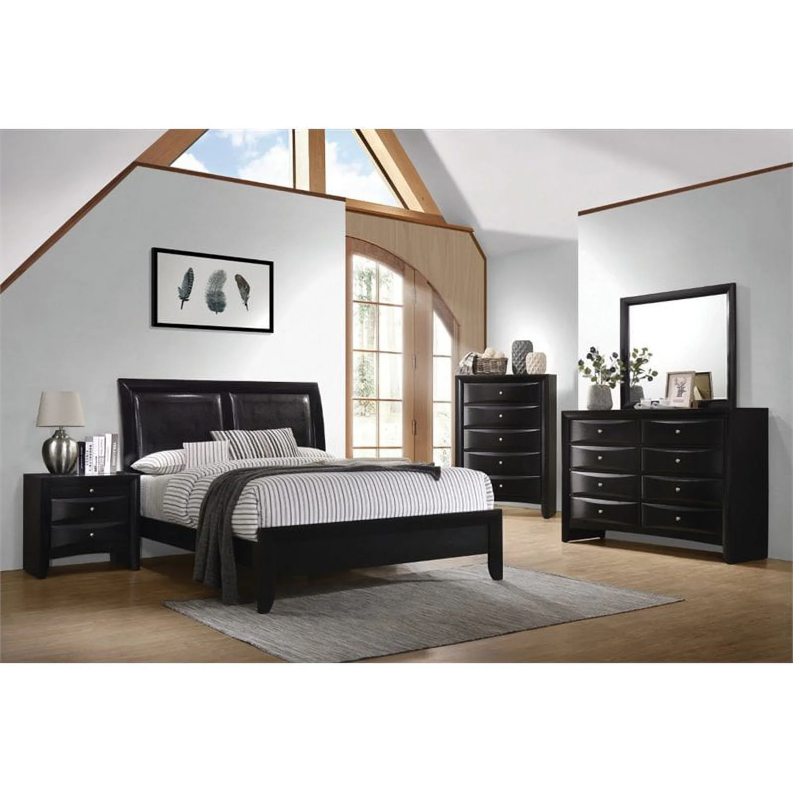Bowery Hill Modern King Faux Leather Low Profile Bed in Black