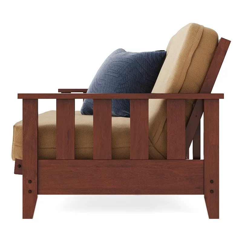 All Wood Canby Futon Package in Warm Cherry (Oak) with Stratus Futon and Cover