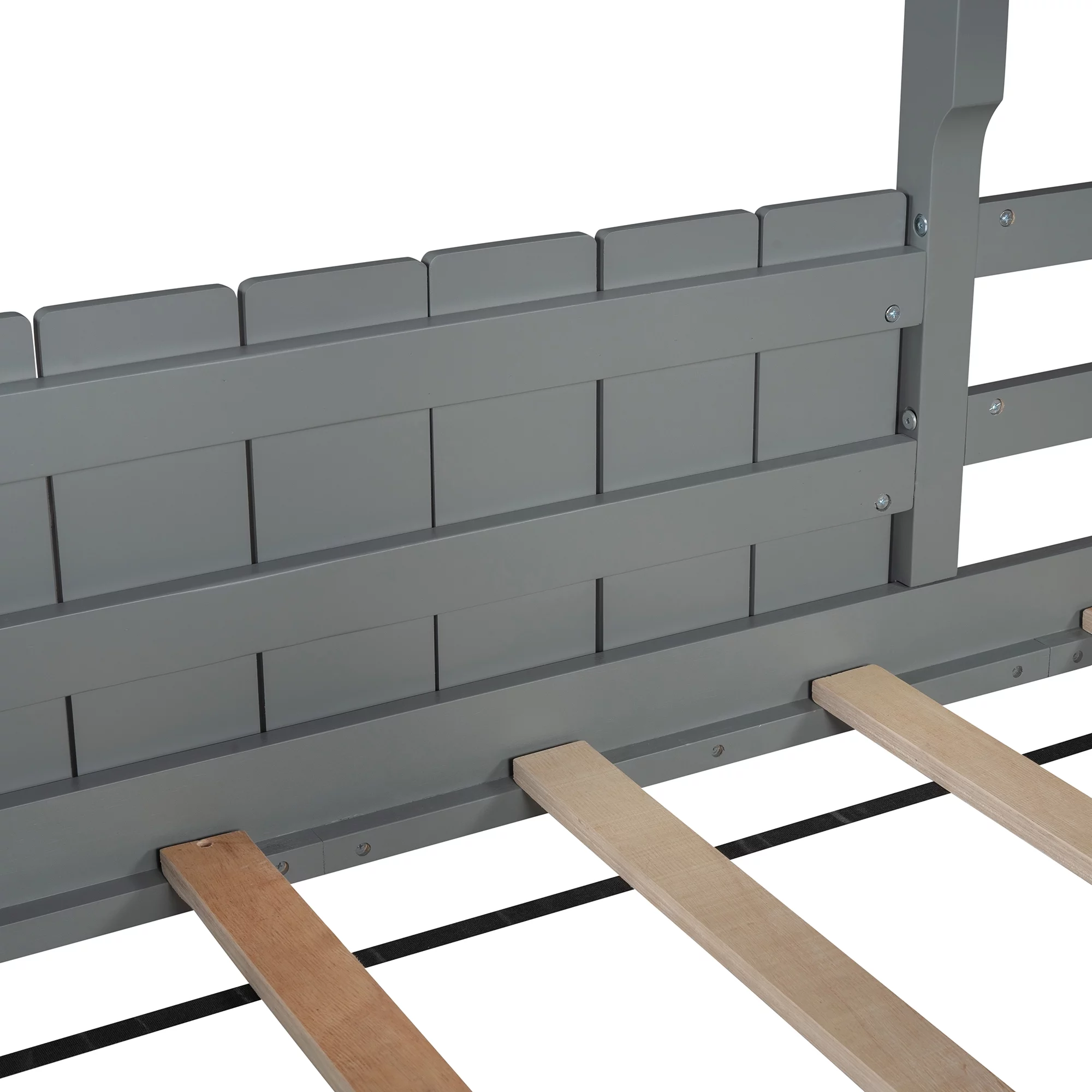 Gray Twin Size Wood House Loft Bed with Roof, Guardrail, Ladder