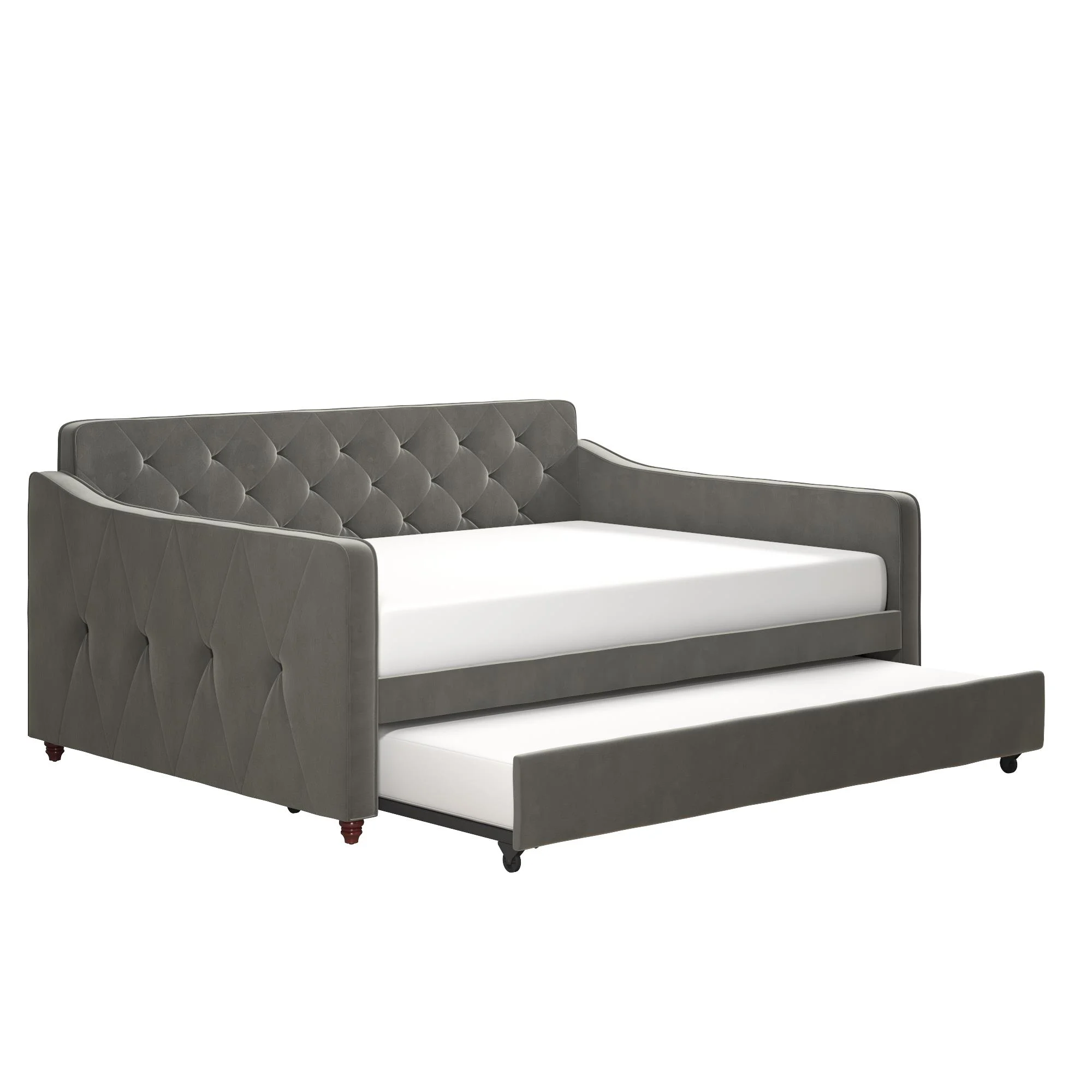 Novogratz Vintage Upholstered Full Daybed and Twin Trundle Set, Grey