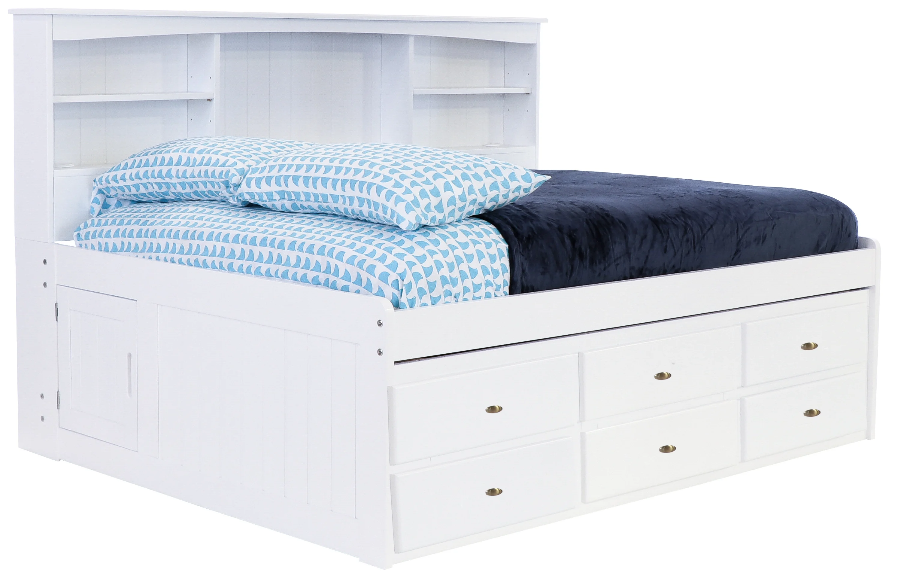 OS Home and Office Furniture, Model 80223K3-22, Solid Pine Full Bookcase Daybed with 3 Drawers and a Twin Trundle in Casual White