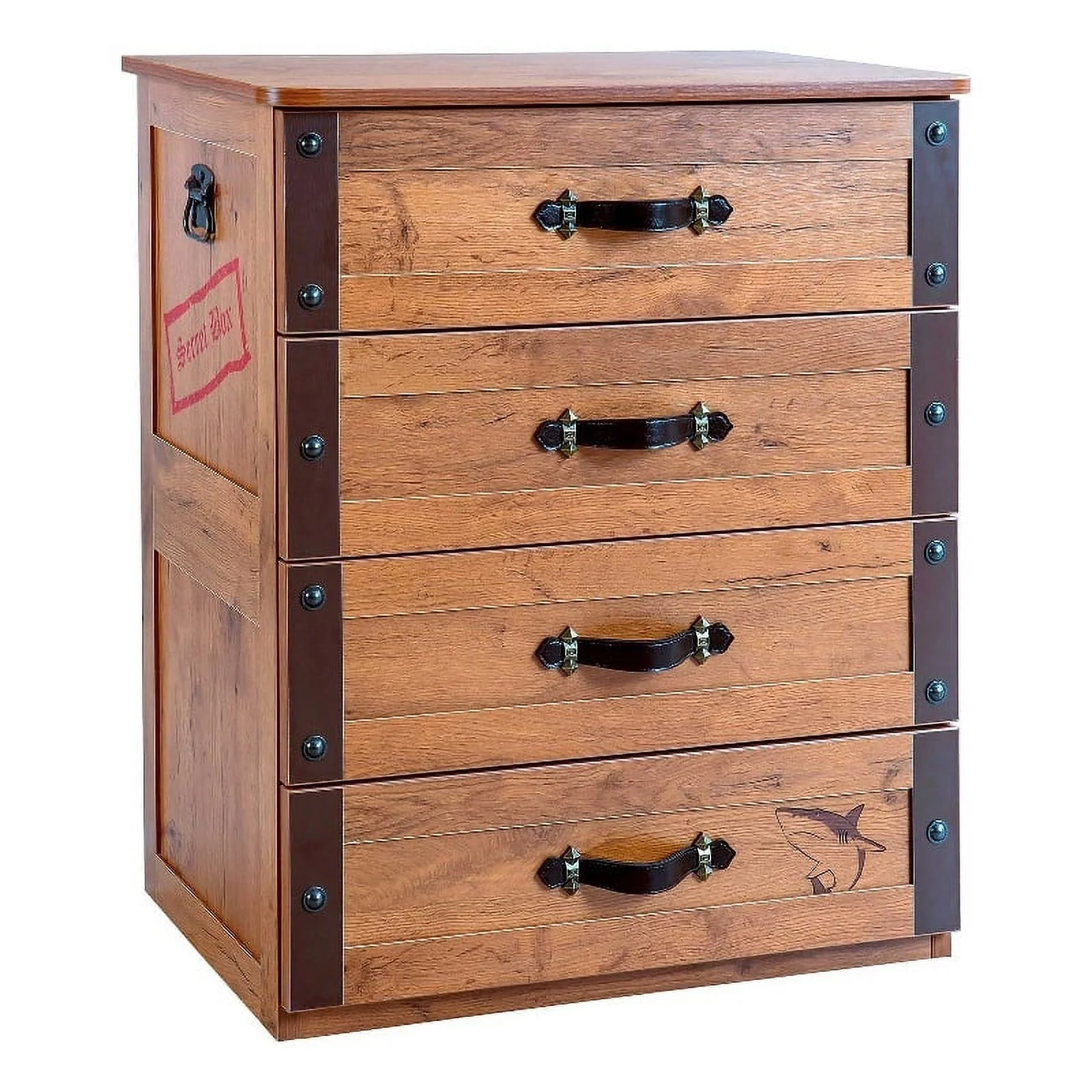 Cilek Kids Room Pirate Wood Chest with 4 Deep Drawers in Dark Brown