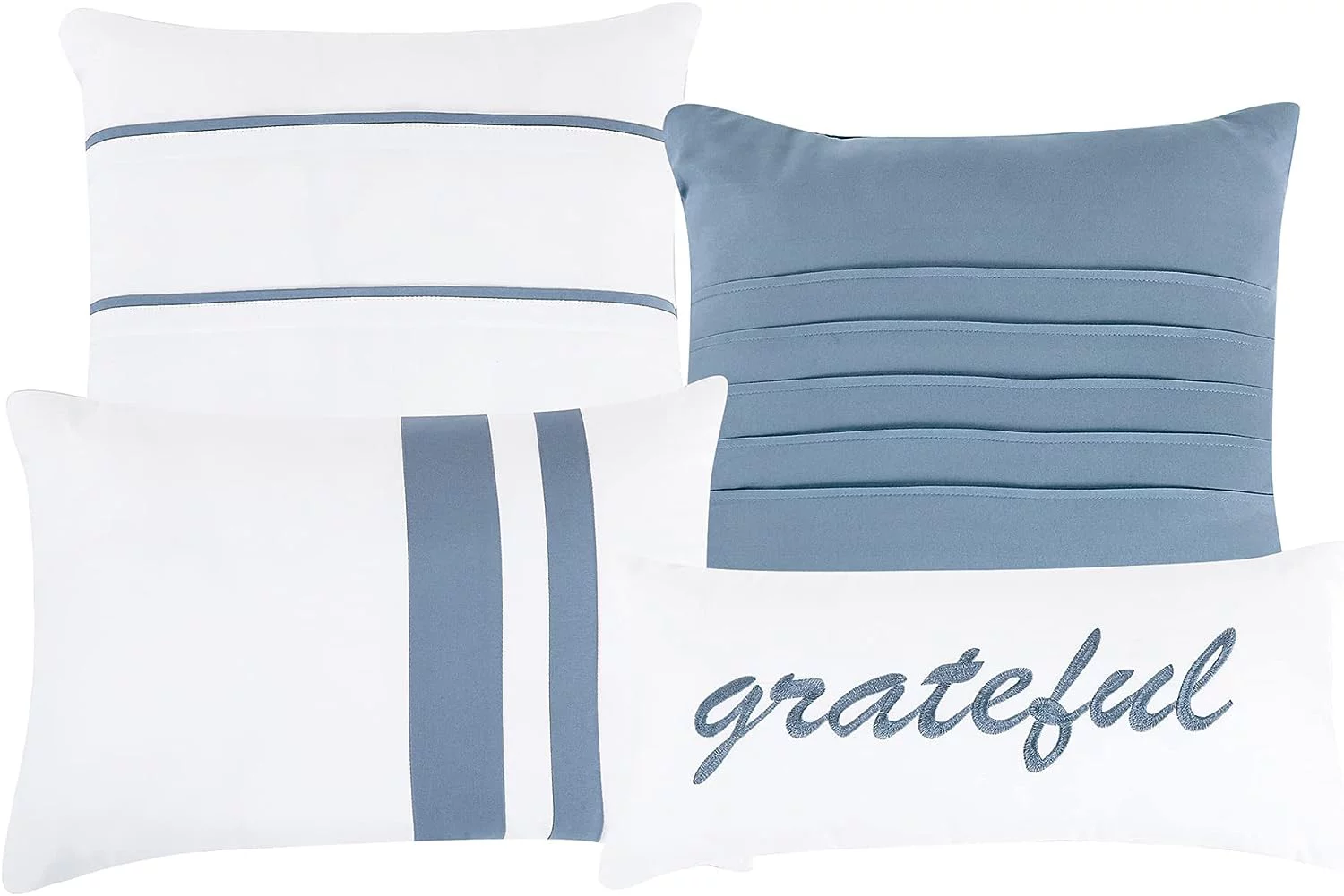 ESCA 7-Piece Onyx White Blue Inspirational Comforter & Sheet Set Bedding Set Breathable, All Season, Soft & Lightweight - Queen Size