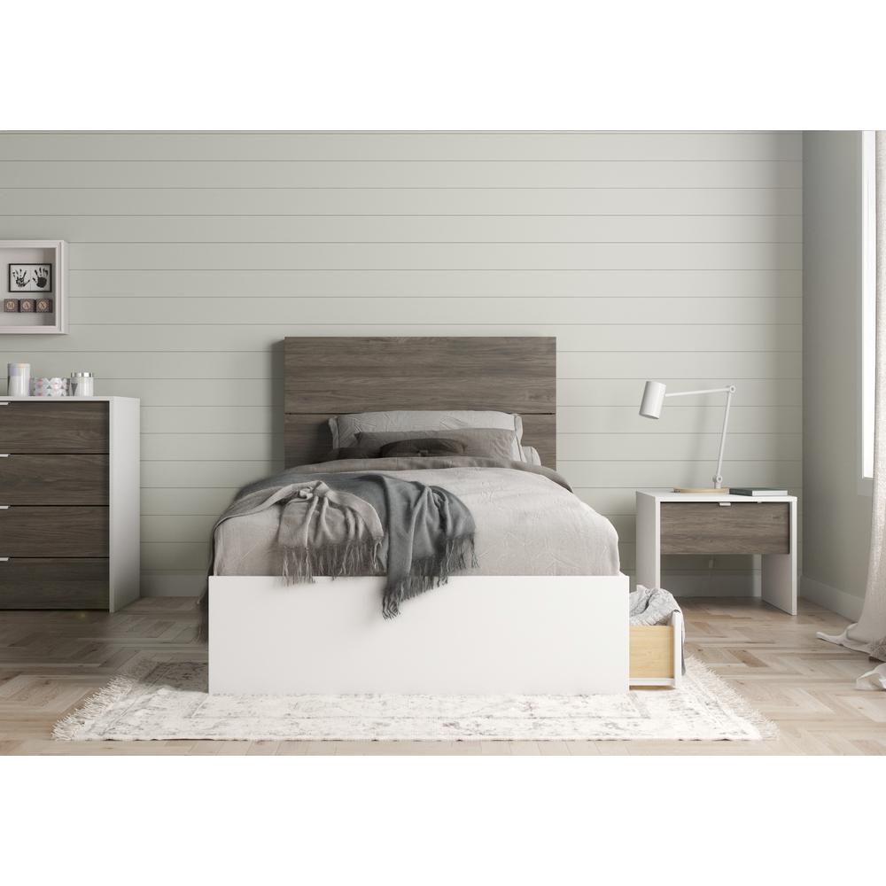 Nexera Bluff 3 Piece Twin Size Bedroom Set, Bark Grey and White