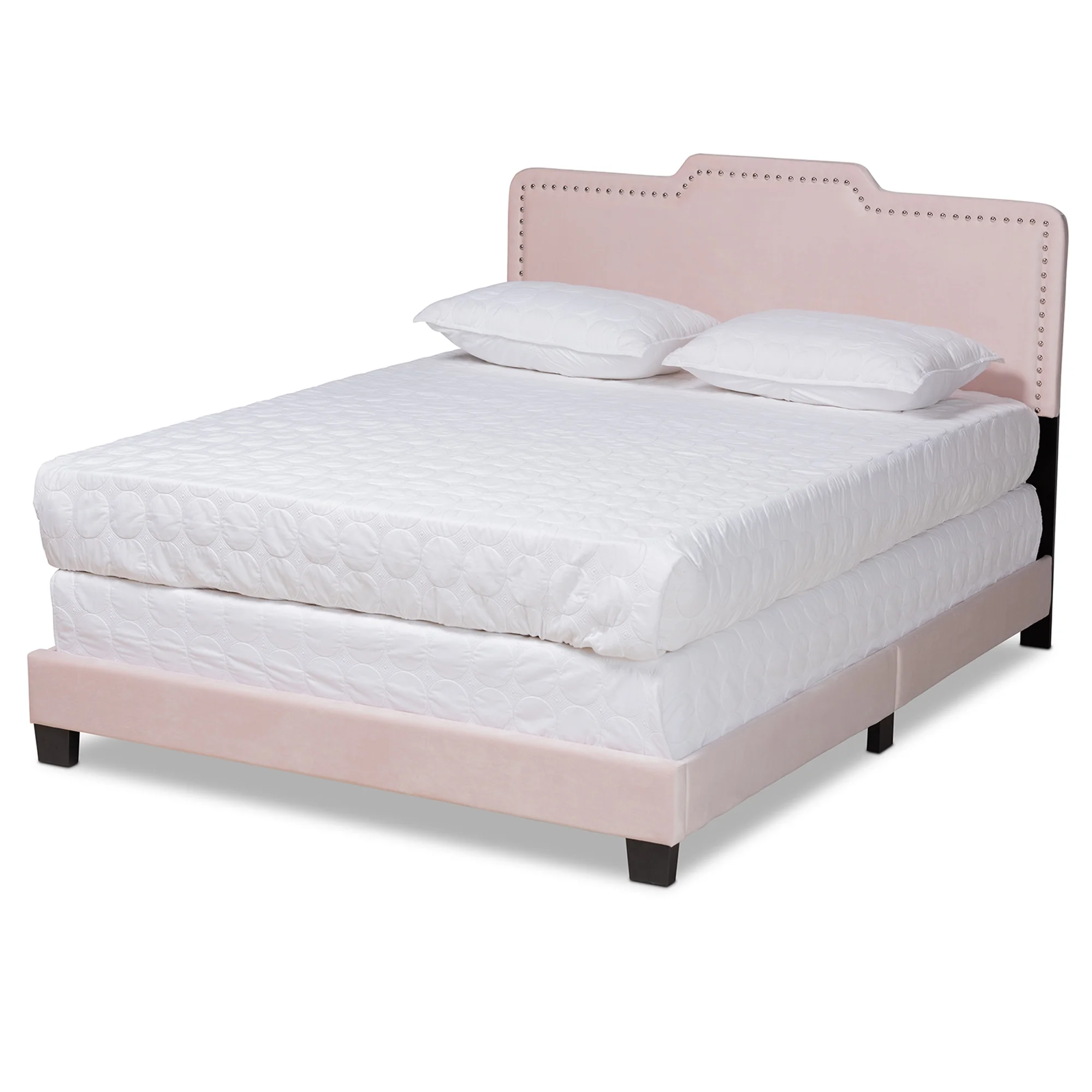 Baxton Studio Benjen Contemporary/Modern Velvet Back Support Panel Bed, Queen, Light Pink/Black