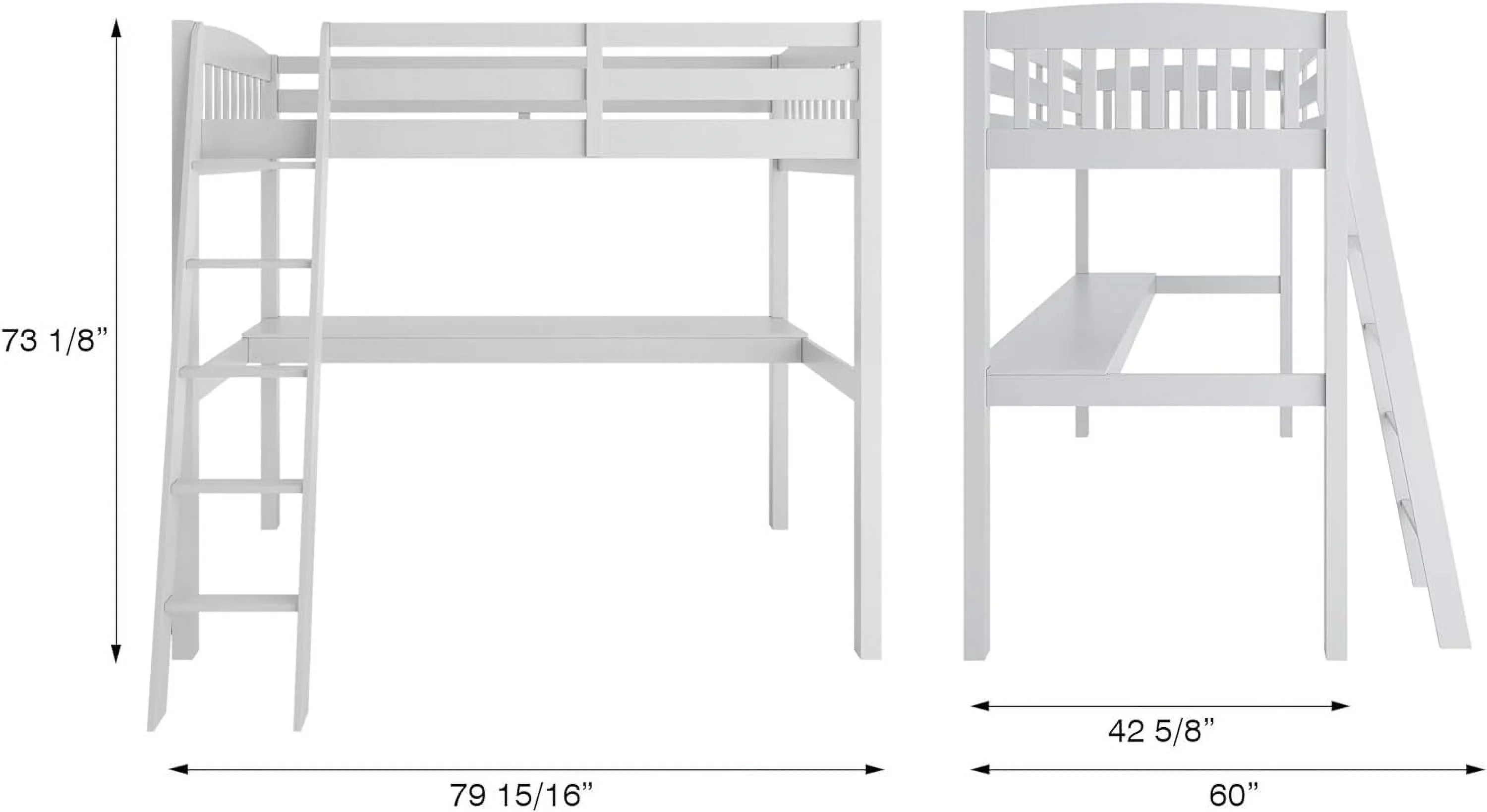 High Loft Bed With Desk, Wooden Loft Bed With Security Guardrail, Slat Support And Angled Ladder, Size Loft Bed For Kids, Teens, Adults Boys & Girls (, White)