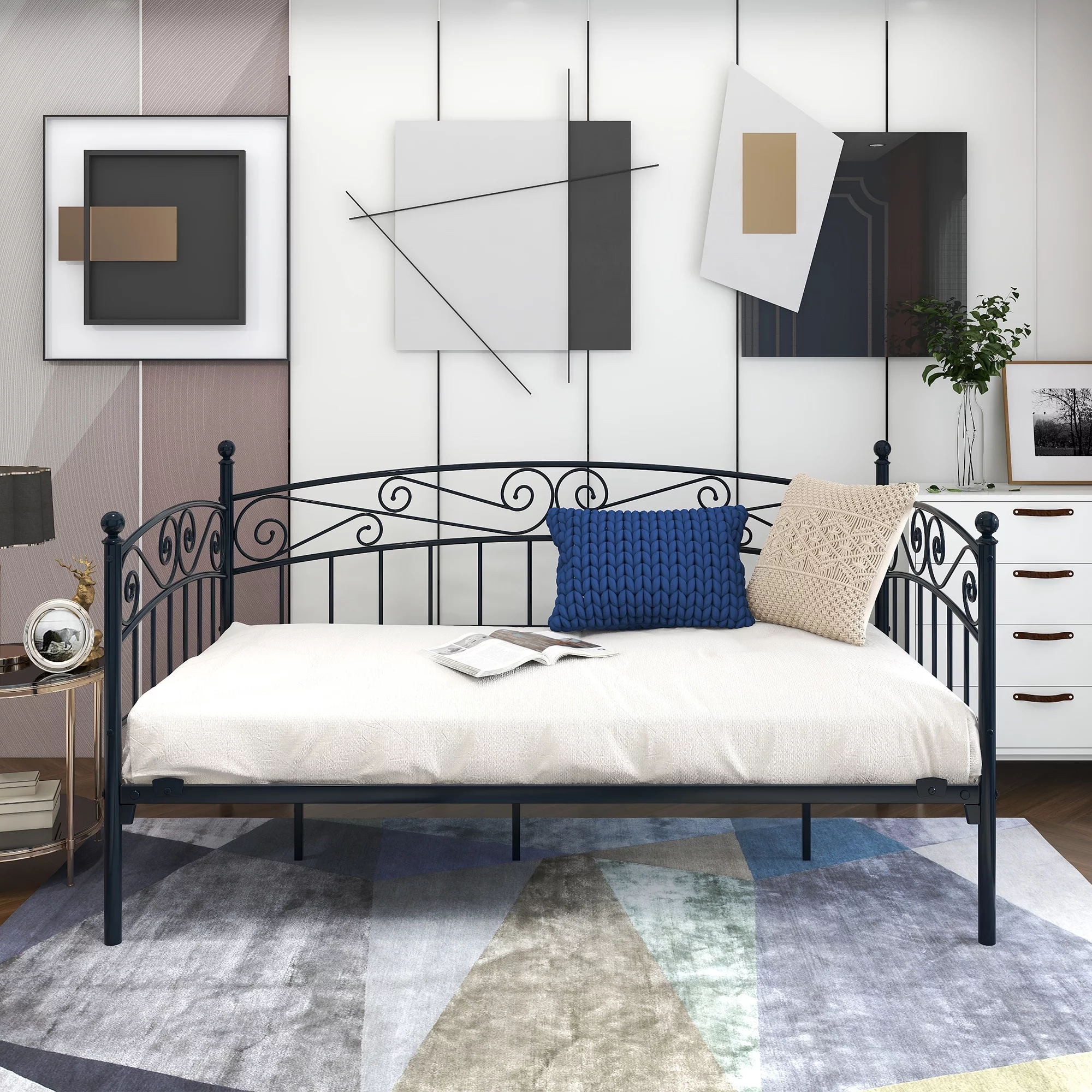 Gewnee Twin Size Metal Daybed, Platform Sofa Bed Frame for Living Guest Room,Black