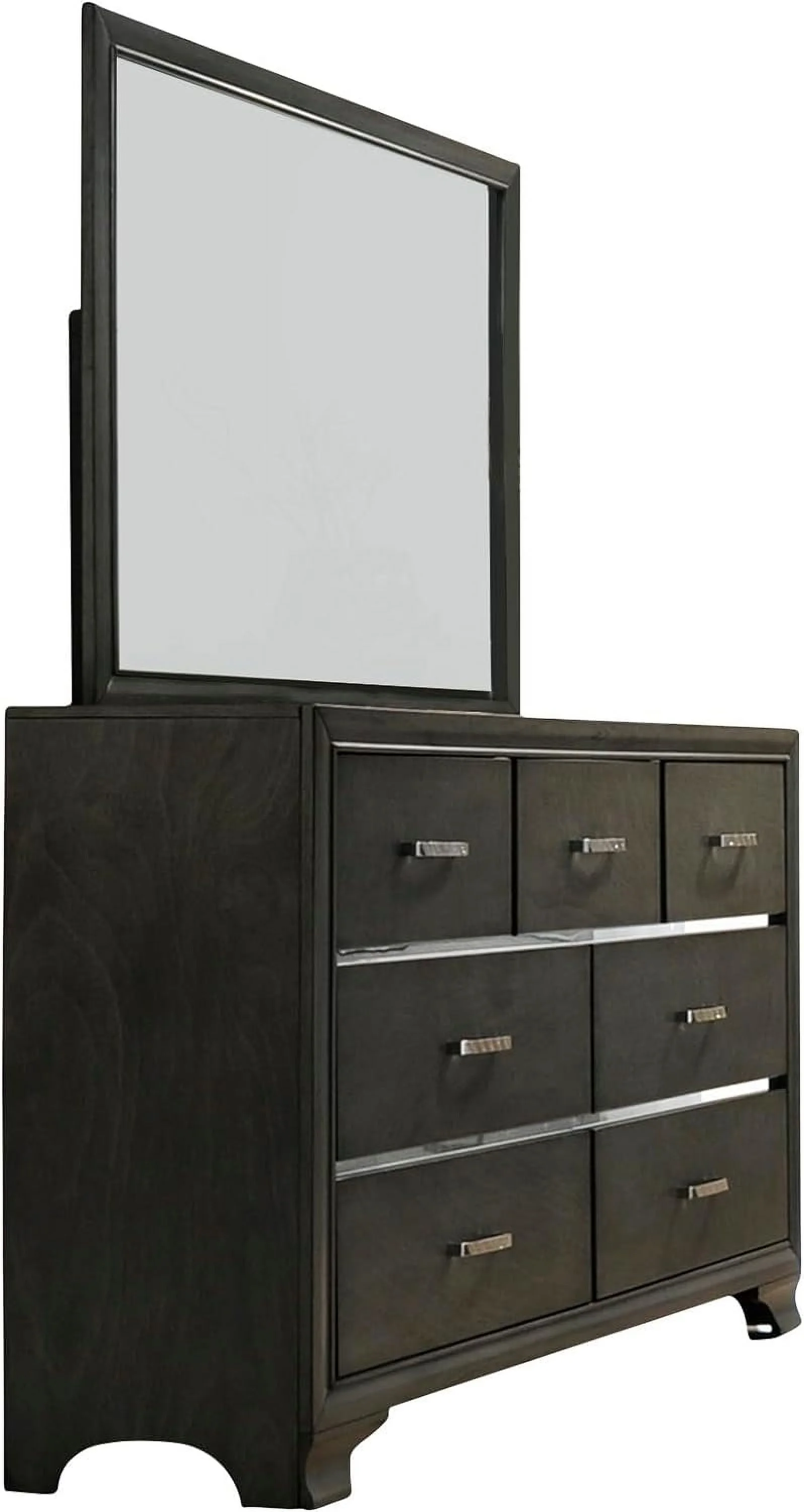 Kings Brand Furniture – 5-Piece Gray Wood with Faux Leather Headboard King Bedroom Set. Bed, Dresser, Mirror & 2 Nightstands