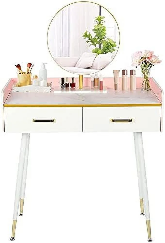 HBBOOMLIFE Vanity Dressing Table with Drawer and Mirror Adjustable White Makeup Table Cosmetics Dresser Bedroom Elegant and Durable 32.7 X 16.1 X 50inch