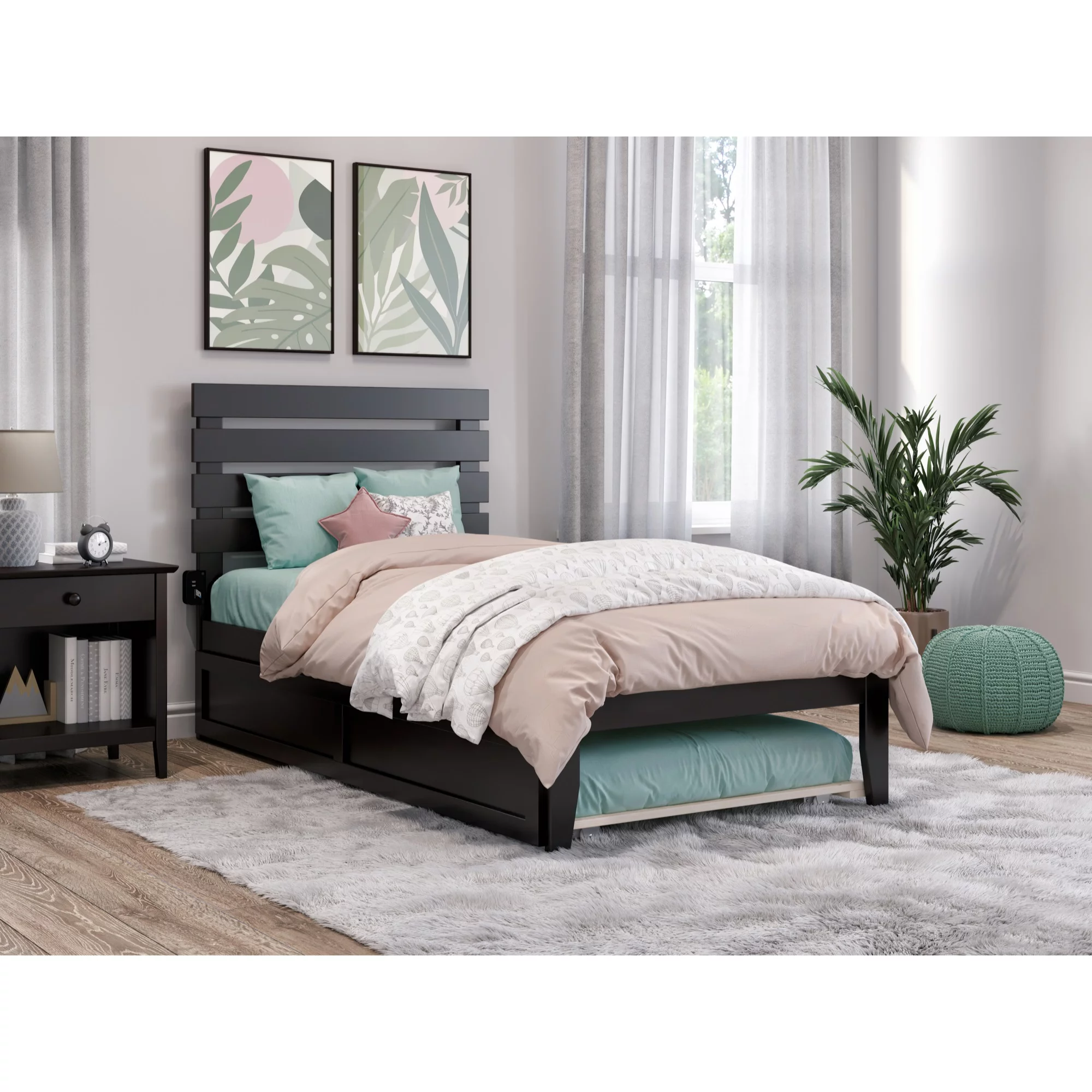 AFI Oxford Modern Wood Twin Bed with Twin Trundle in Espresso