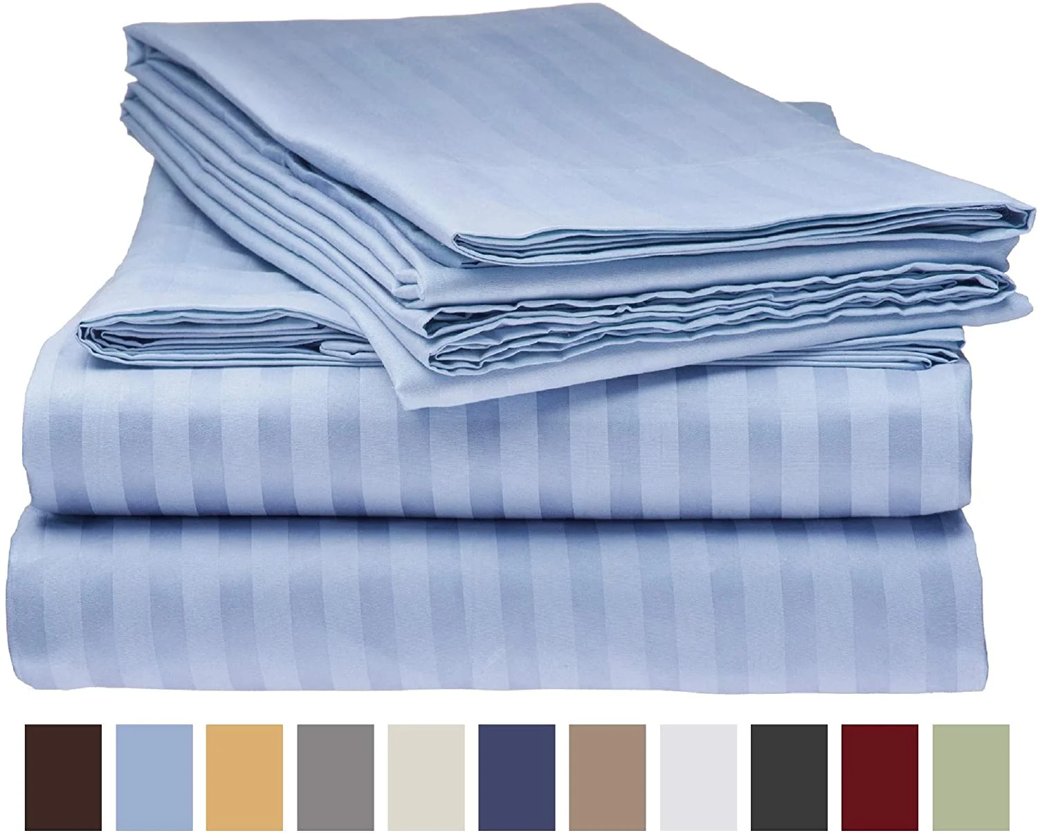 800 Thread Count 4 Piece Quality Sheet Set 21 Inch Deep Pocket 100% Egyptian Cotton Color Light Blue Stripe Size King