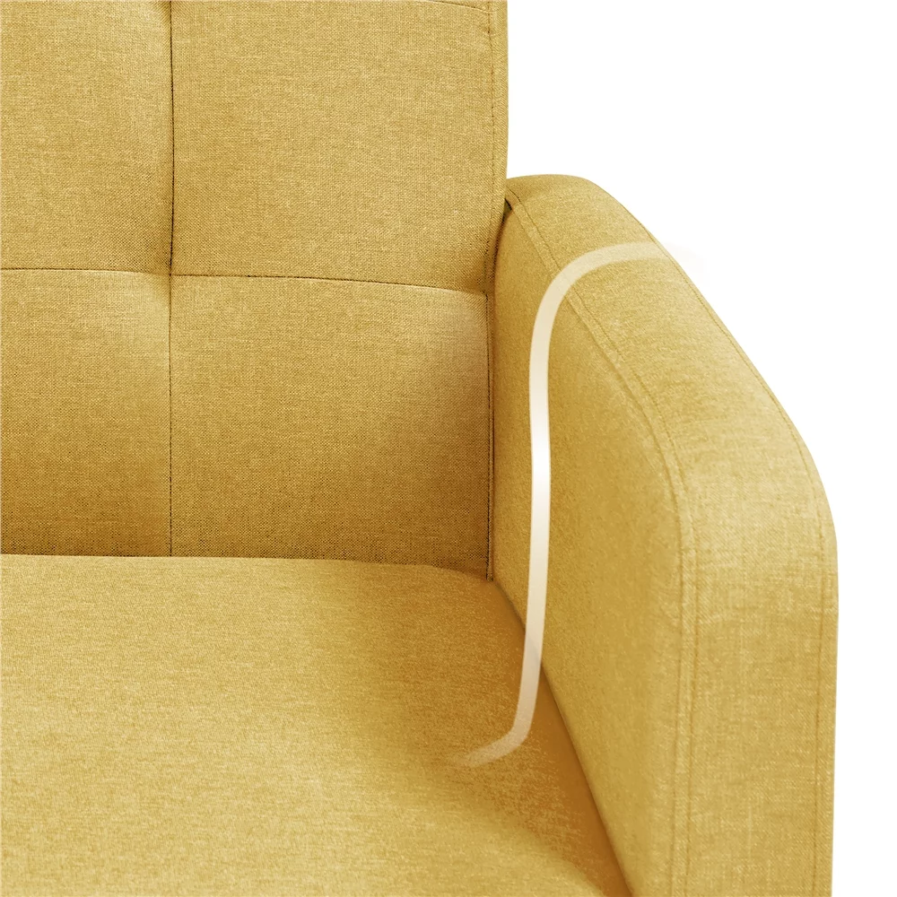 Topeakmart Modern Fabric Tufted Arm Accent Chair with Rubber Wooden Leg for Living Room, Yellow