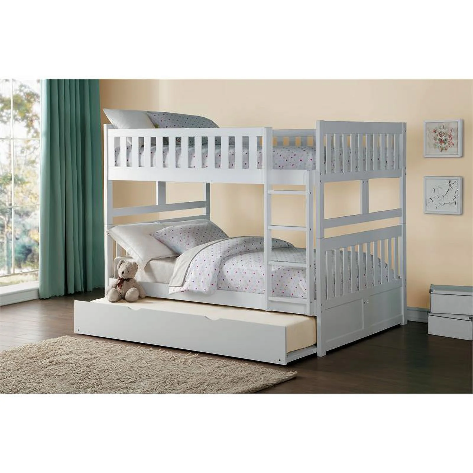 Lexicon Galen Transitional Wood Full over Full Bunk Bed with Trundle in White