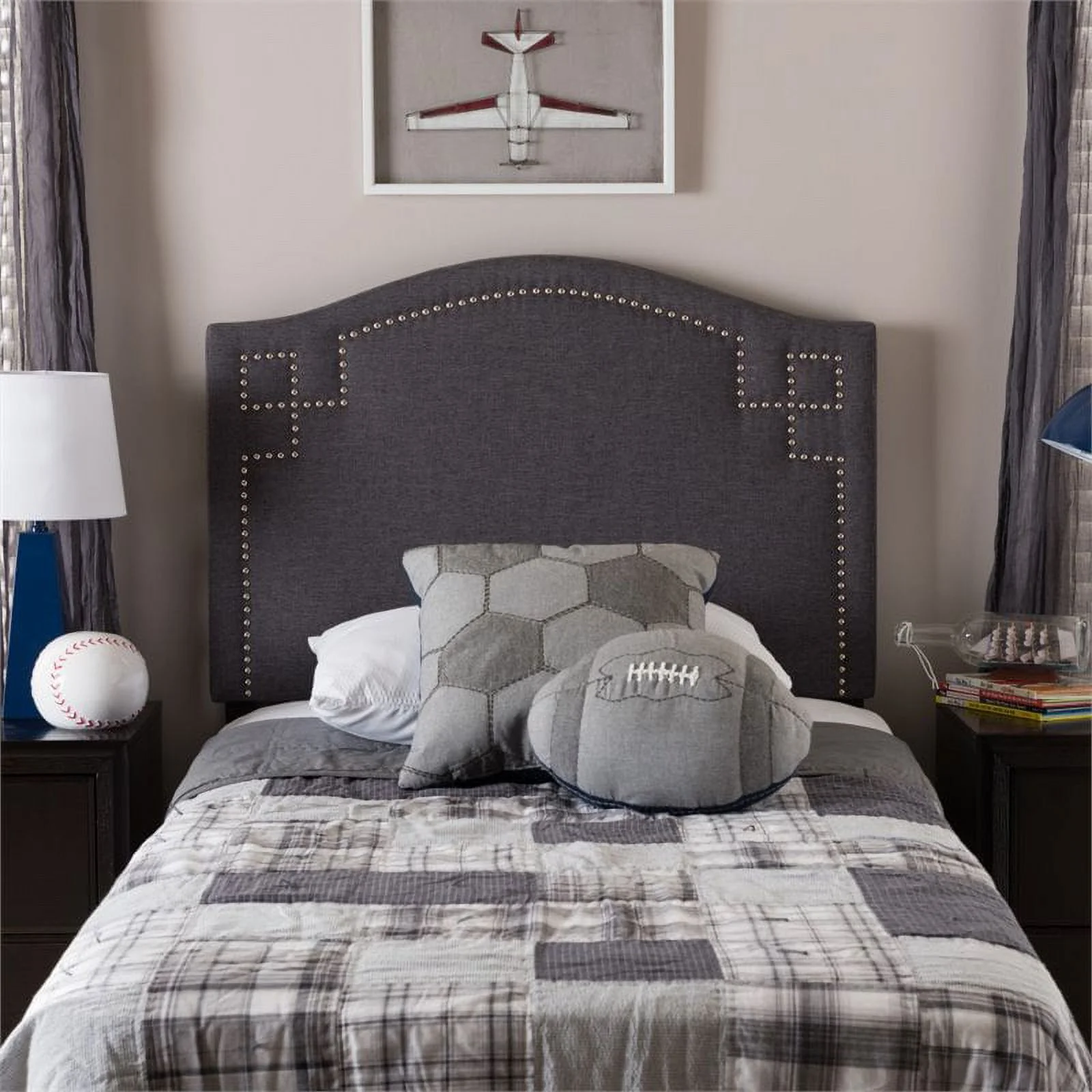 Allora Upholstered Twin Headboard in Dark Gray