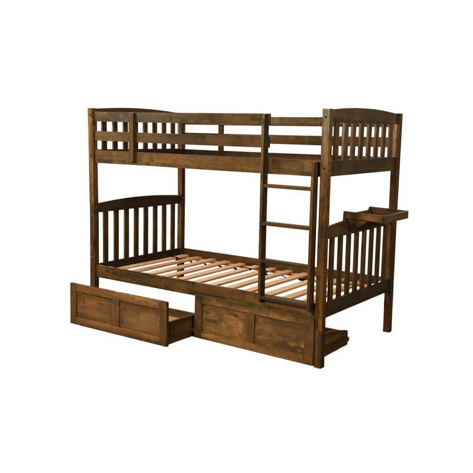 Kodiak Furniture Claire Twin Wood Bunk Bed with Storage Drawers/Tray in Brown