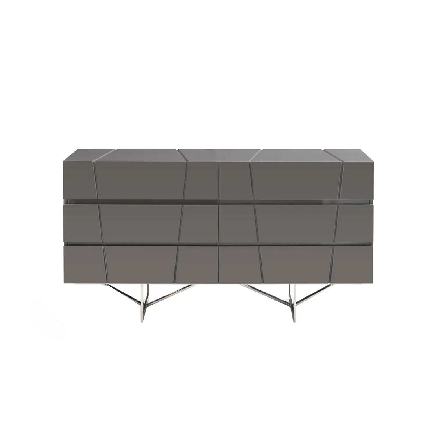 Benjara Cid 59 Inch Modern Dresser, Embossed 6 Drawers, High Gloss, Gray