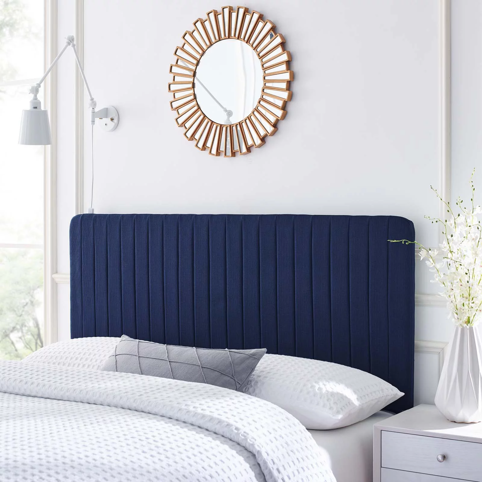 Modway Milenna Channel Tufted Upholstered Fabric Full/Queen Headboard in Royal Blue