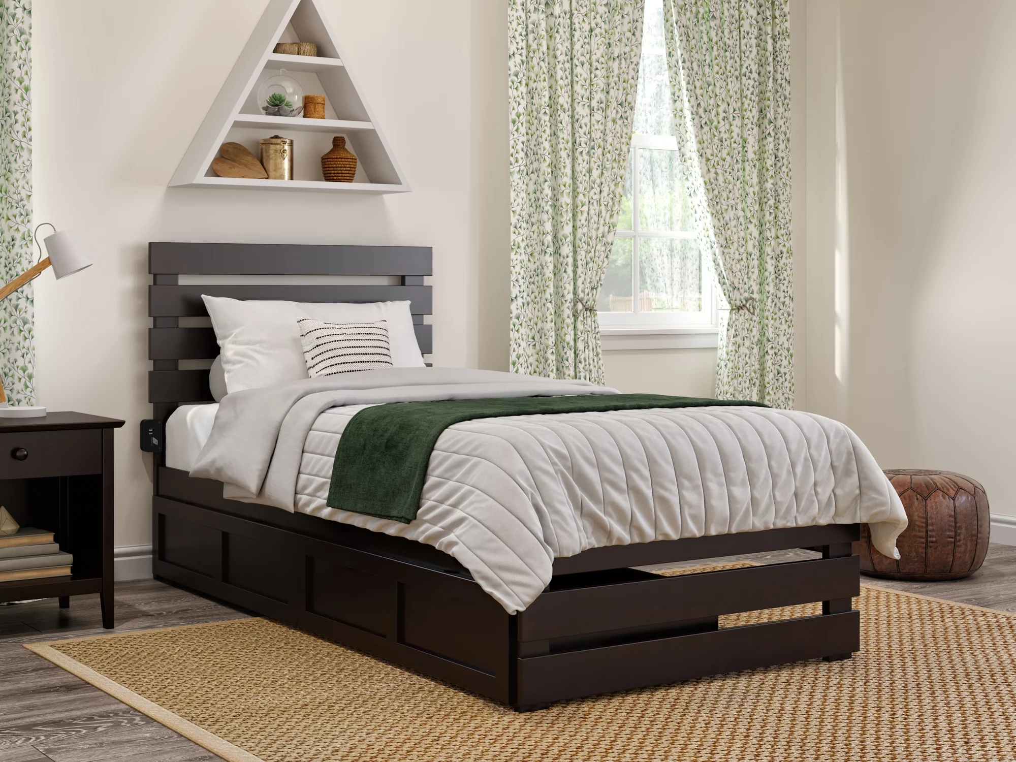 AFI Oxford Twin XL Wood Platform Bed with Headboard Footboard & 2 Storage Drawers Espresso
