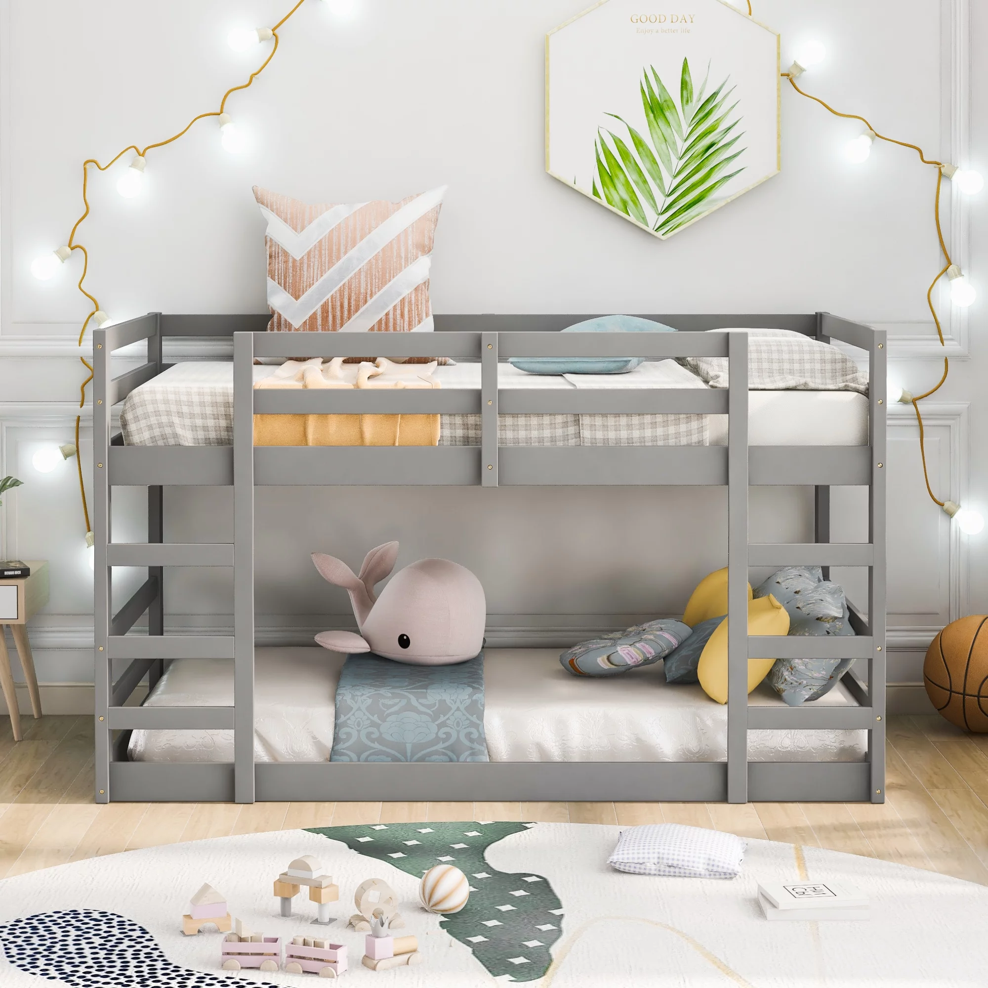 Bunk Bed, Solid Wood Bunk Bed for Kids/Teens Bedroom/Guest Room Furniture, No Box Spring Needed