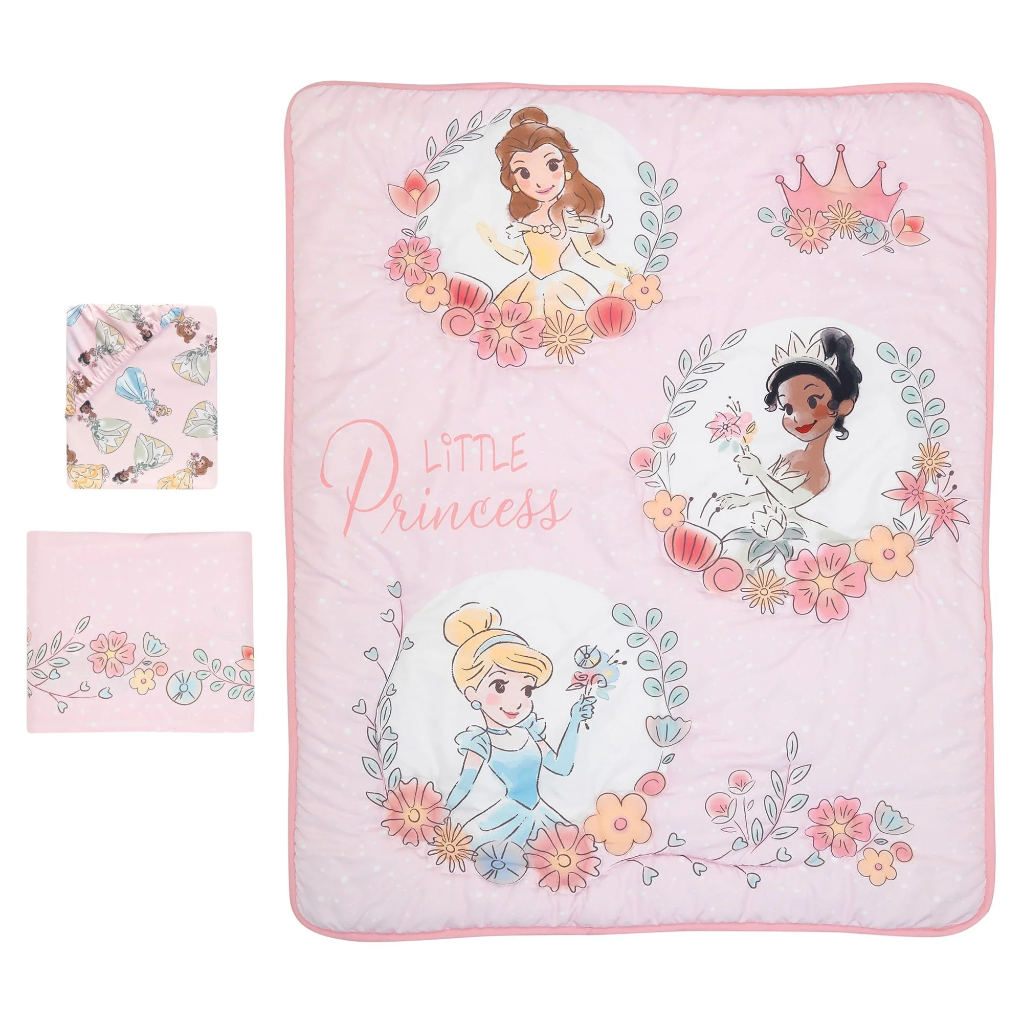 Lambs & Ivy Disney Princesses 3-Piece Nursery Baby Crib Bedding Set - Pink