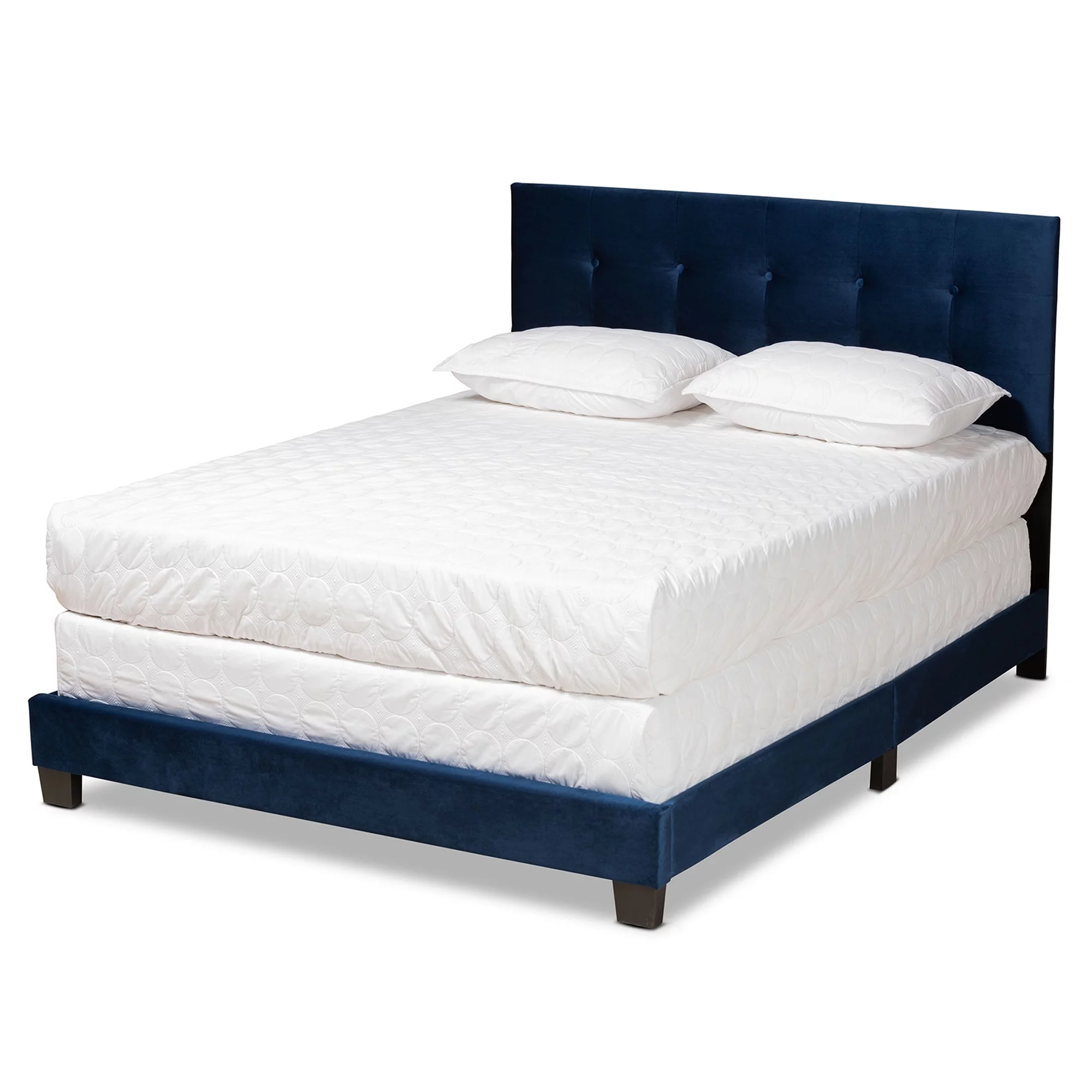 Baxton Studio Caprice Modern Glam Velvet Fabric Upholstered Panel Bed Blue Queen