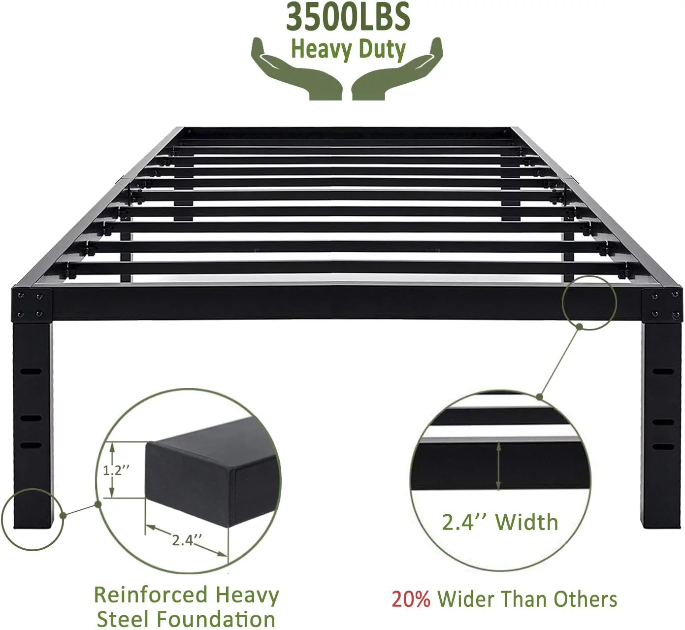 Popular 18 Inch Maximum Storage Bed Frame/Reinforced Platform /3500lbs Heavy Duty/Easy Assembly/ Mattress Foundation/Steel Slat/Noise Free  Queen