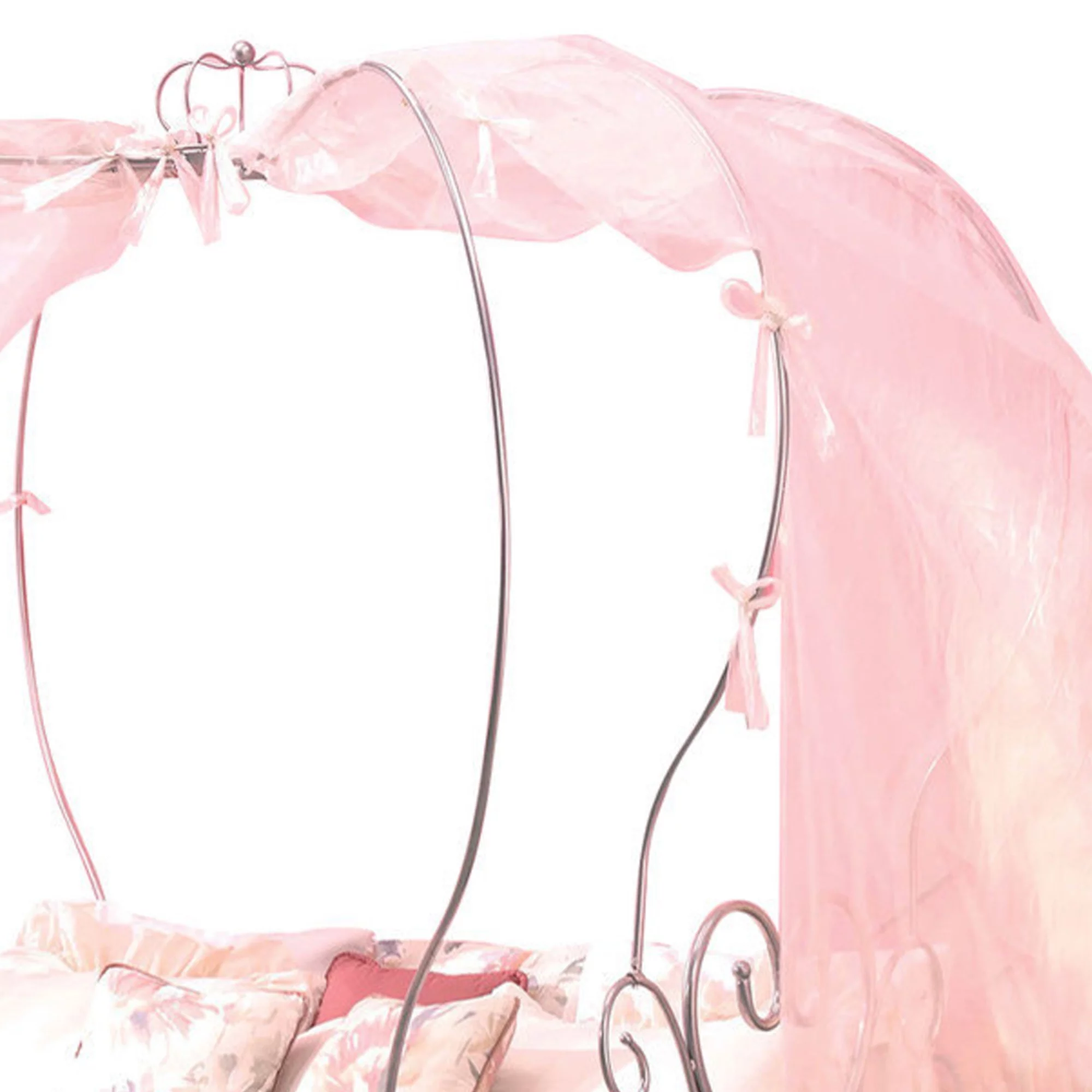 Benzara BM201836 Classic Metal Twin Size Canopy Bed with Scrollwork Design, Silver