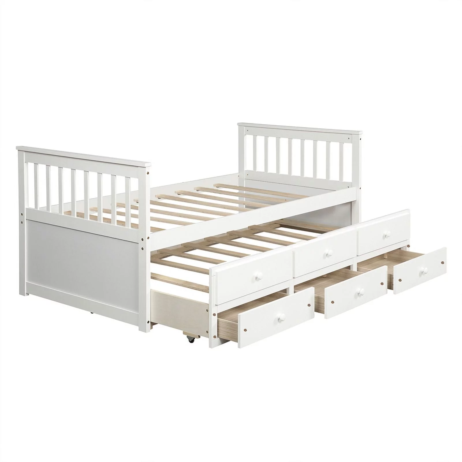 CRO Decor Captain's Bed Twin Daybed with Trundle Bed and Storage Drawers (White)