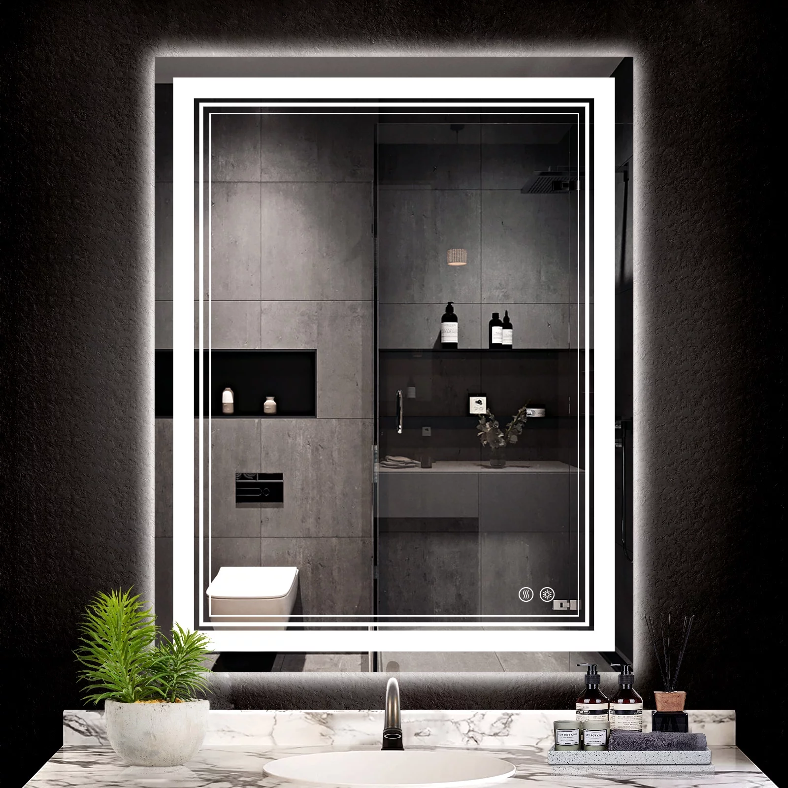 IOWVOE 24 x 36 Inch Mirror for Bathroom, Anti-Fog Dimmable Vanity Mirror Wall Mounted Makeup Mirror with 6000K High Lumen (Vertical & Horizontal) Housewarming Gift