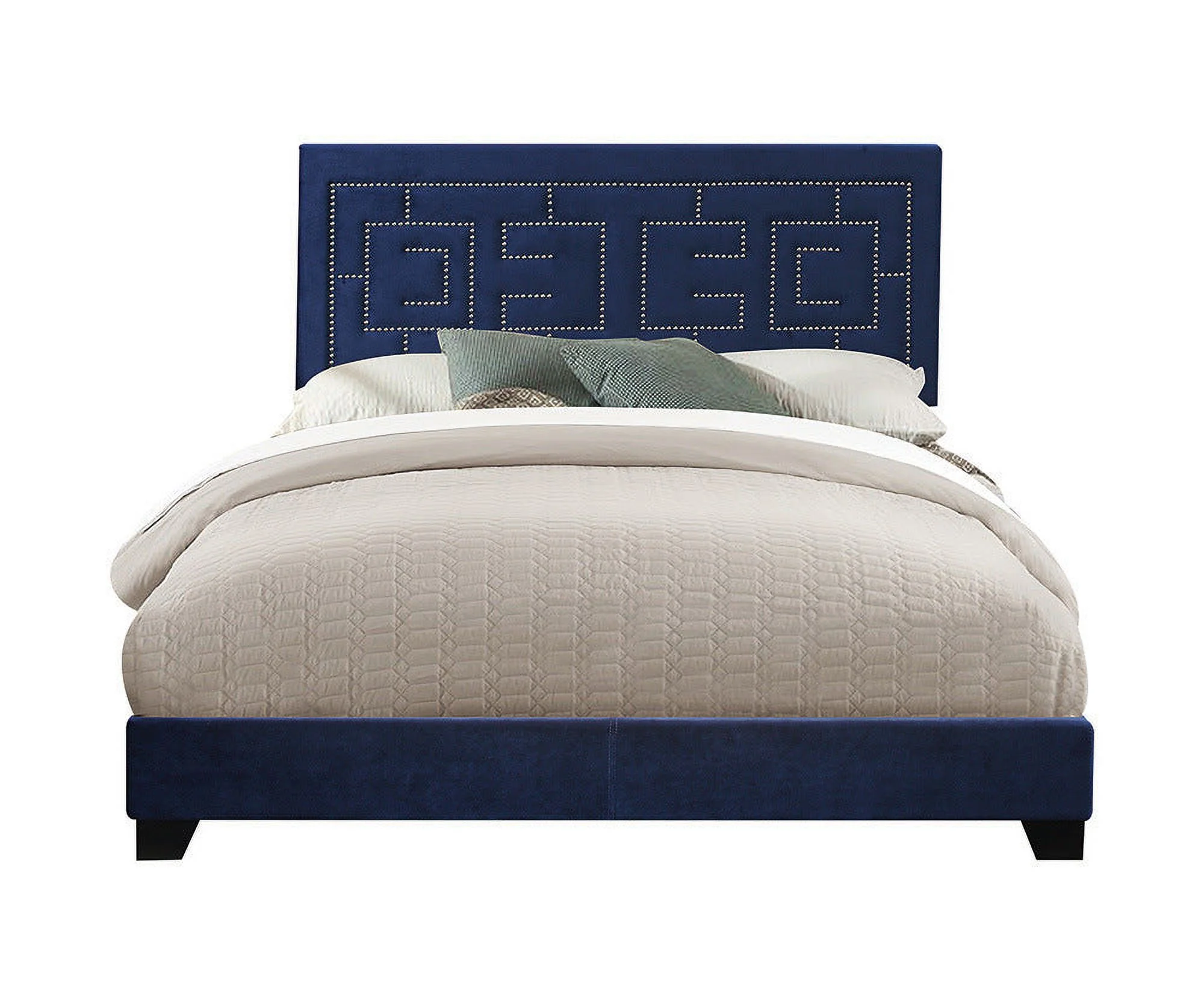 Acme Ishiko III Bed in Dark Blue Velvet, Multiple Sizes