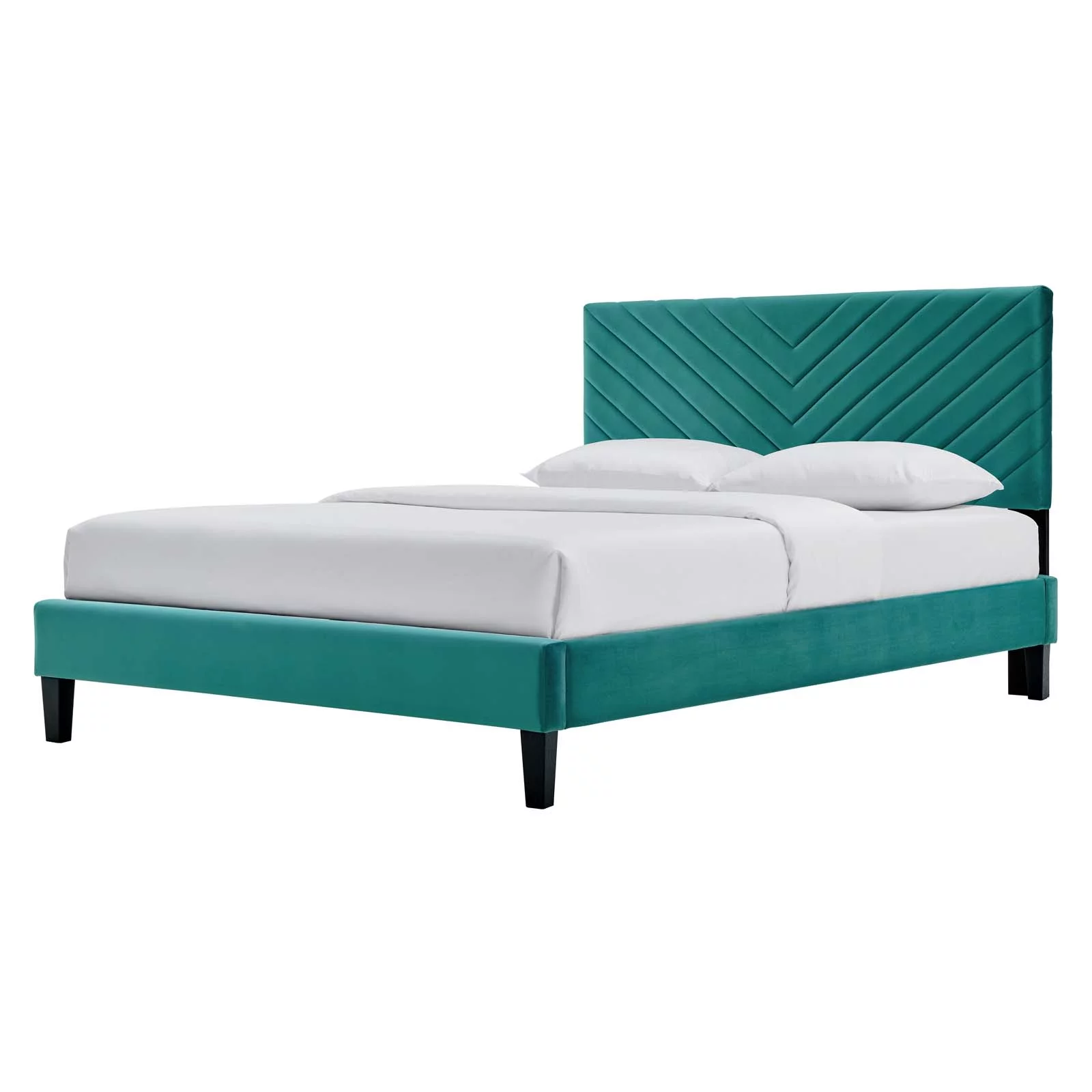 Platform Bed Frame, King Size, Teal Blue, Velvet, Modern Contemporary, Bedroom Master Guest Suite Room